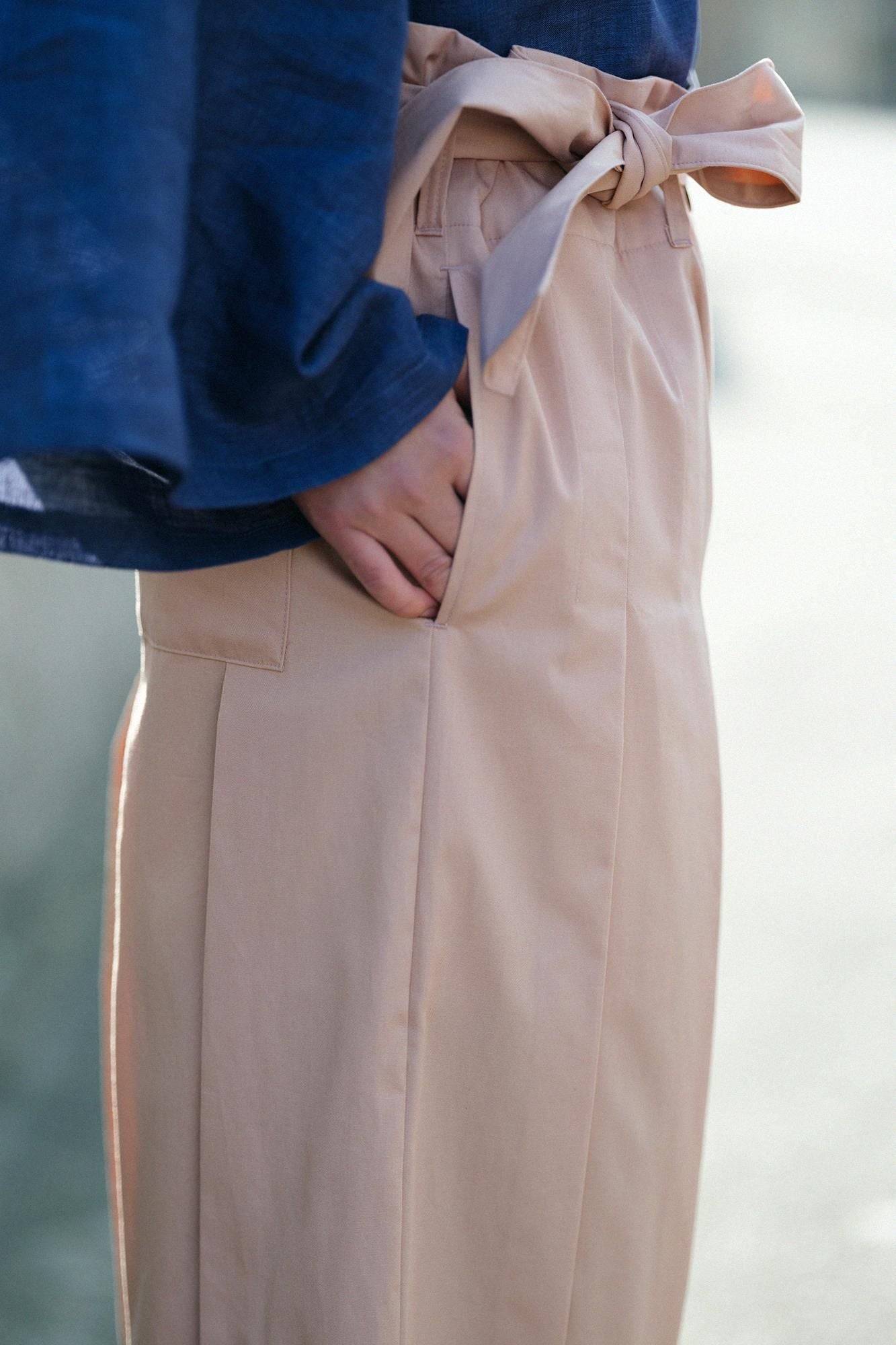 梳毛 袴形褲 附裡襯/橙粉色