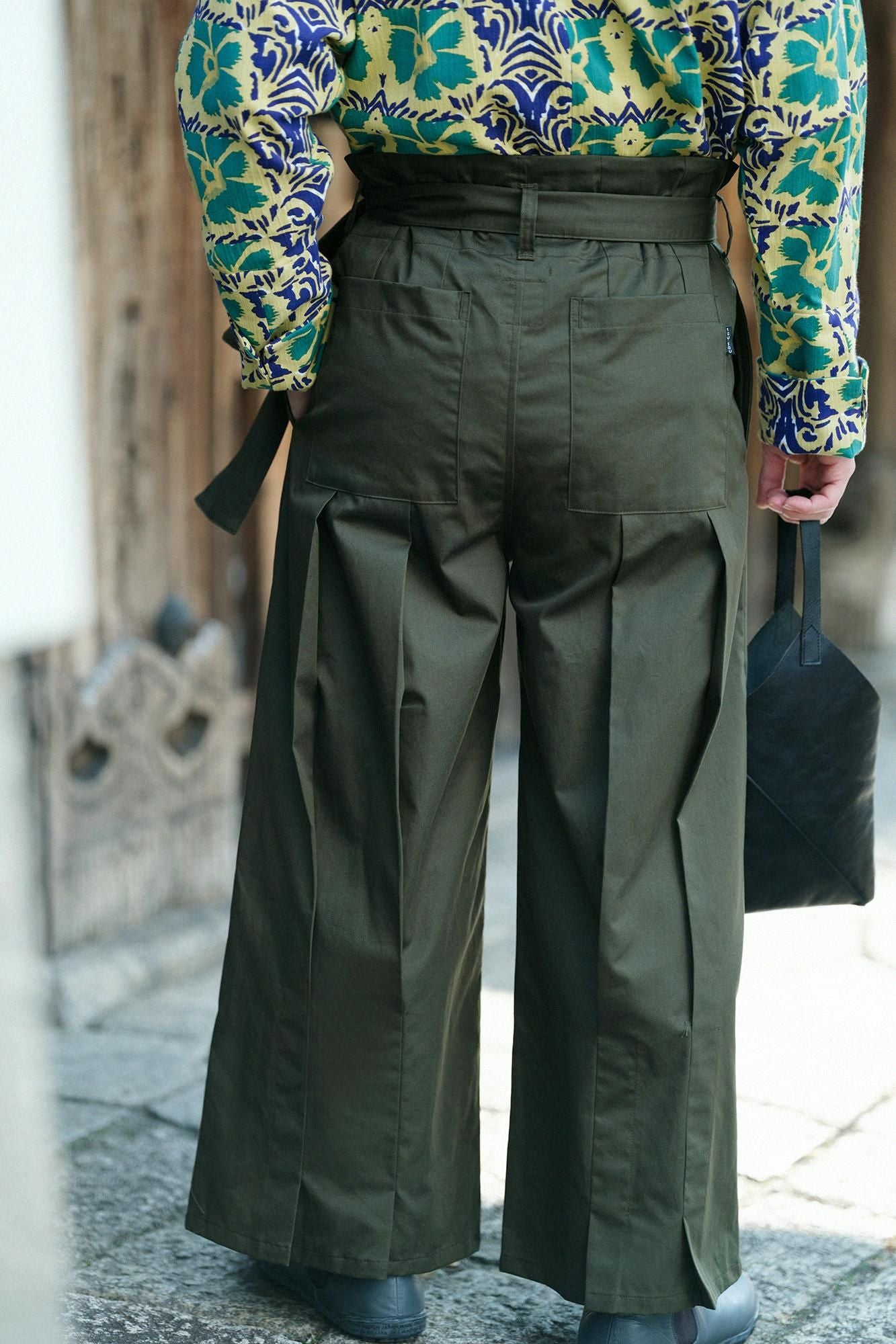 斜紋織 袴形褲/柚葉綠色