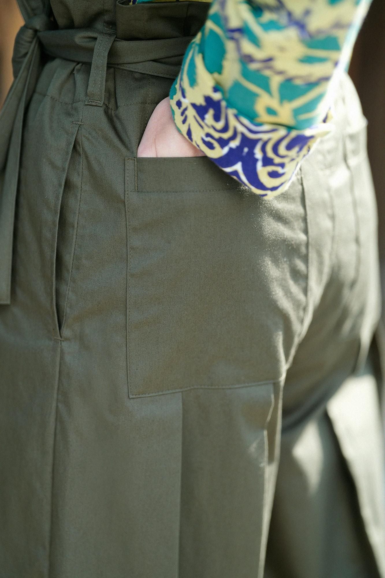 斜紋織 袴形褲/柚葉綠色