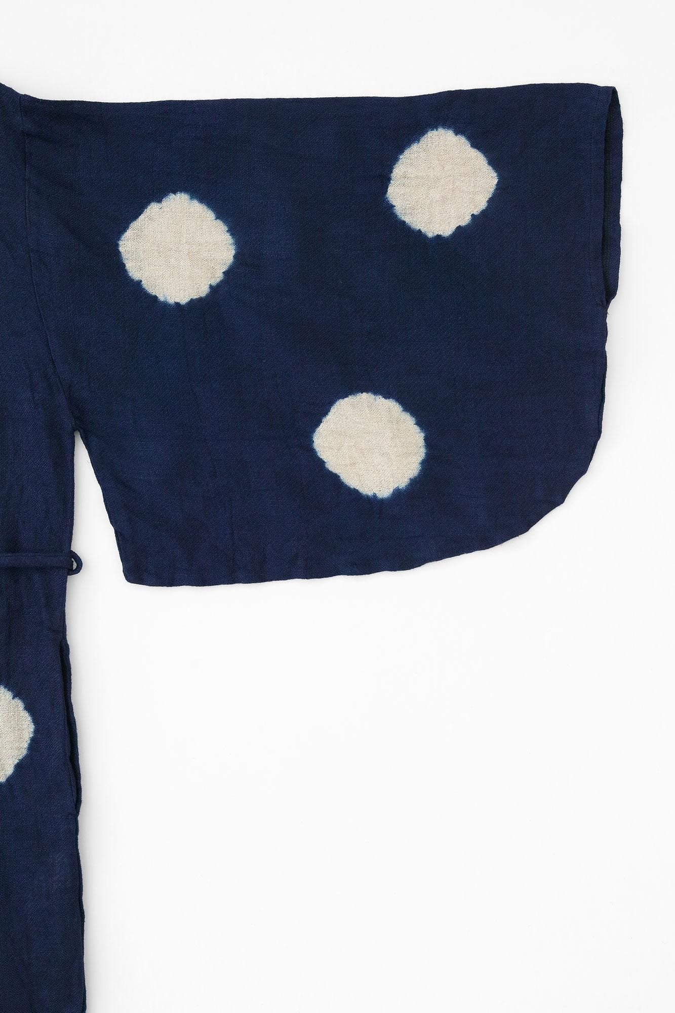 近清絞り 麻 薙刀かり衣(なぎなたかりごろも)/水玉大(みずたまだい) 濃紺(のうこん)×亜麻色(あまいろ)