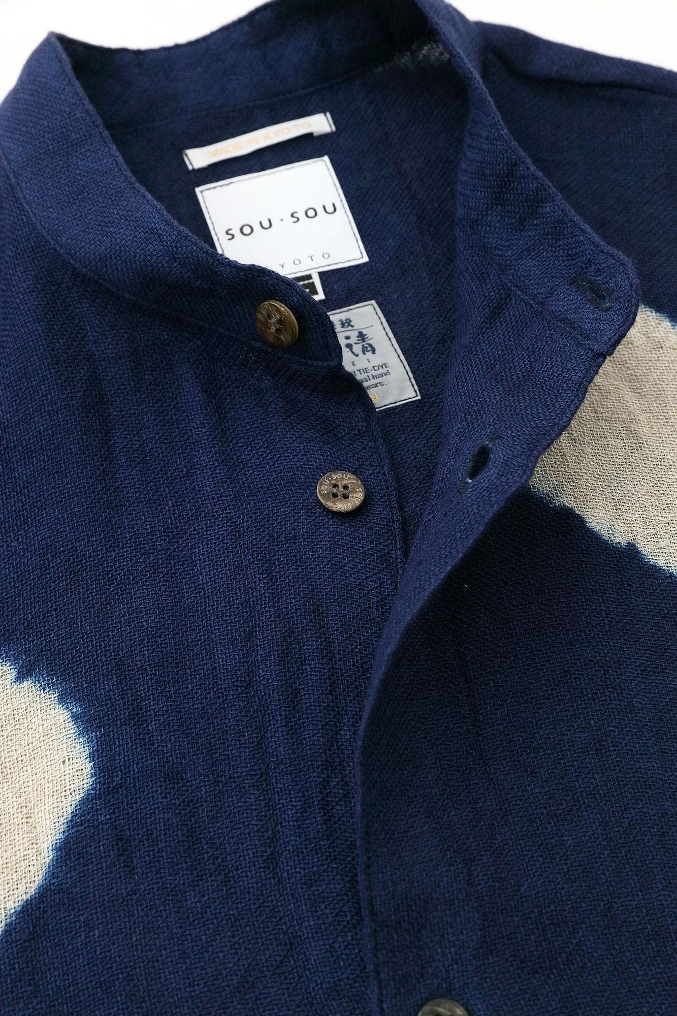 近清絞り 麻 薙刀かり衣(なぎなたかりごろも)/水玉大(みずたまだい) 濃紺(のうこん)×亜麻色(あまいろ)