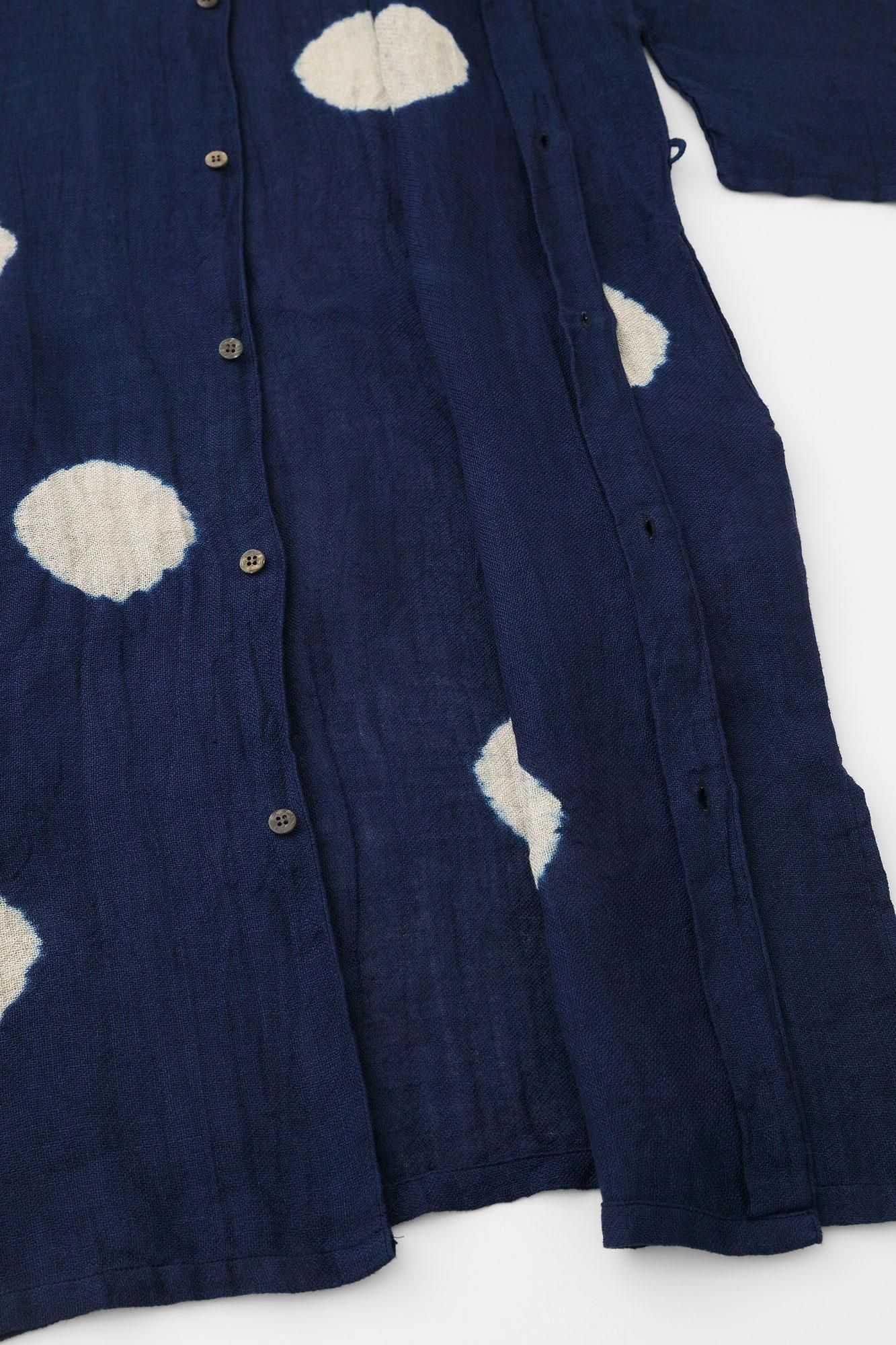 近清絞り 麻 薙刀かり衣(なぎなたかりごろも)/水玉大(みずたまだい) 濃紺(のうこん)×亜麻色(あまいろ)