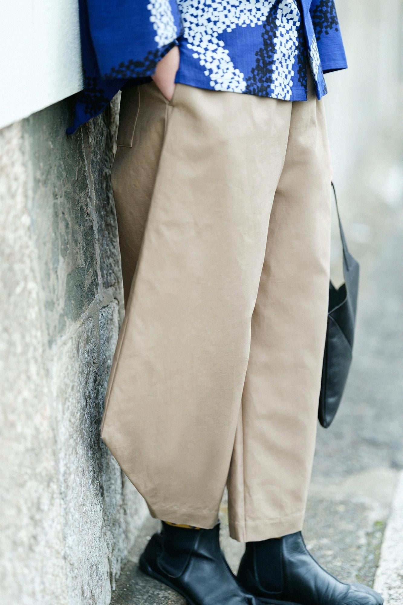 Cotton-linen Blended Weave Wide-legged Pants Odayaka / Pine Brown