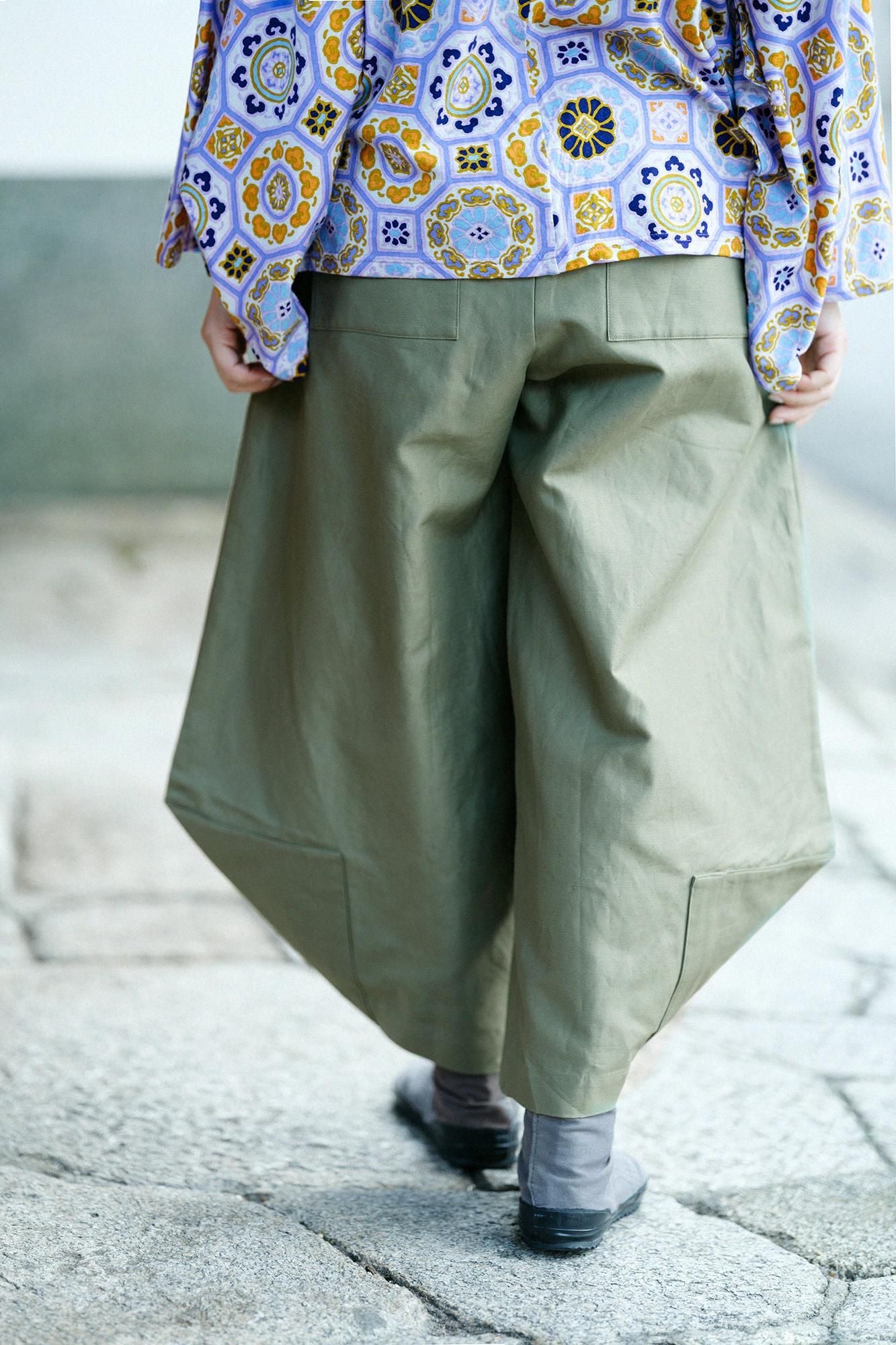 Cotton-linen Blended Weave Wide-legged Pants Odayaka / Military Green
