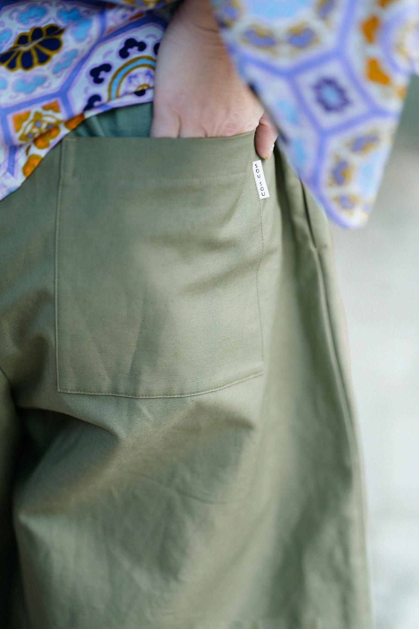 Cotton-linen Blended Weave Wide-legged Pants Odayaka / Military Green