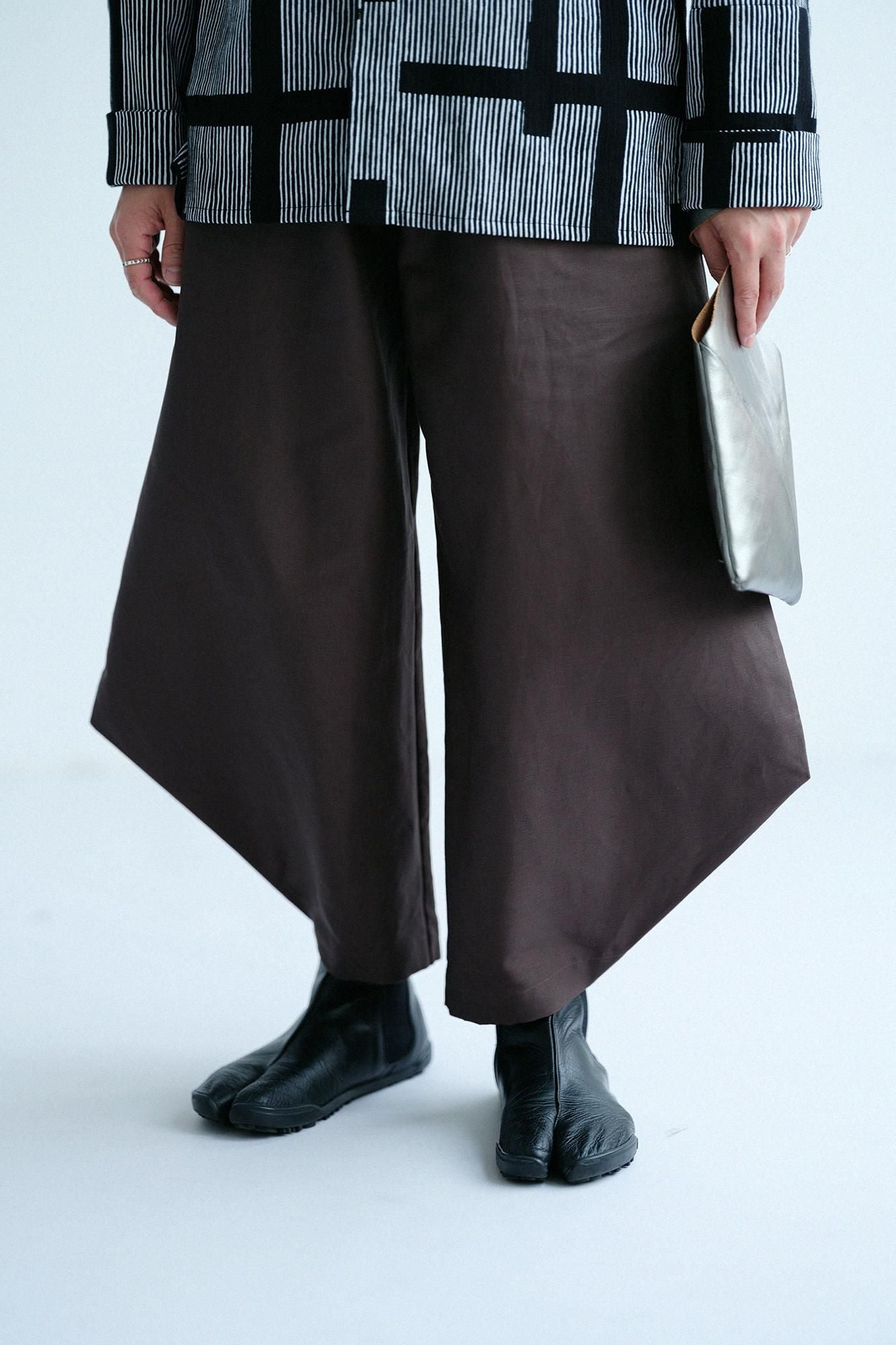 棉麻紡混織 闊腿褲 穩/棕色