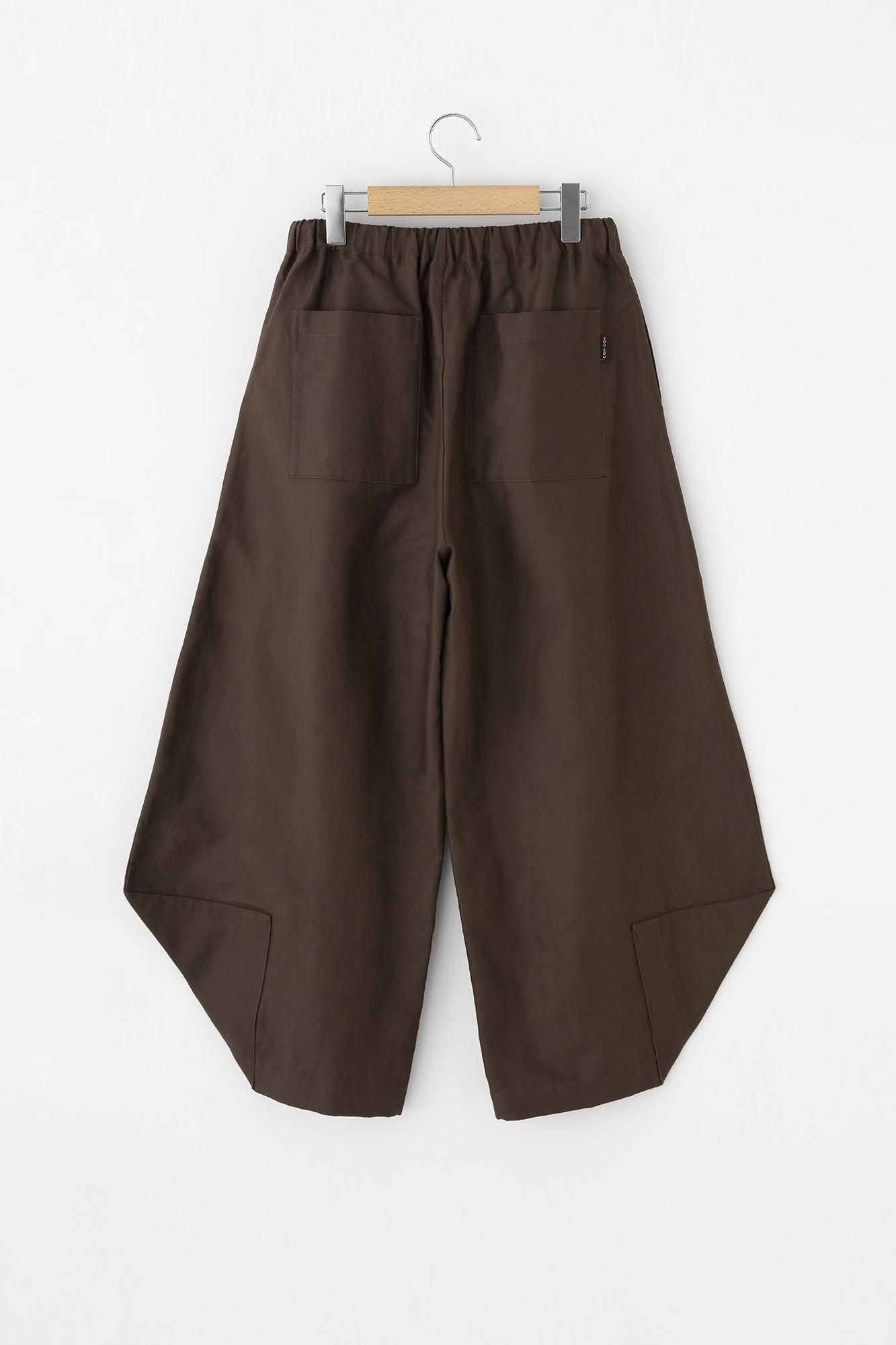 棉麻紡混織 闊腿褲 穩/棕色