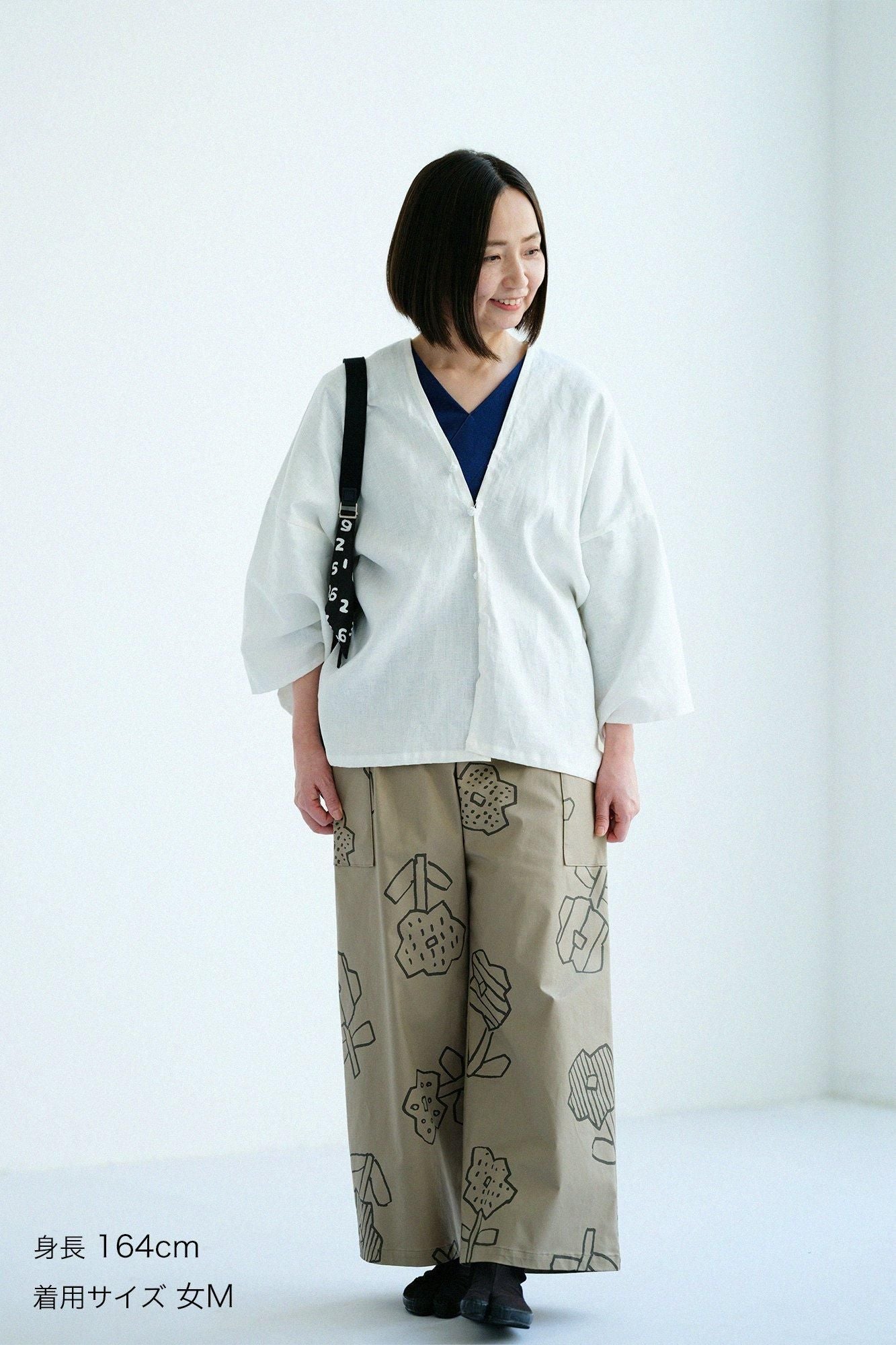 Shin Reverse Twill Square Pockets Monpe Pants / Flower Seedling Scattered Greyish Brown