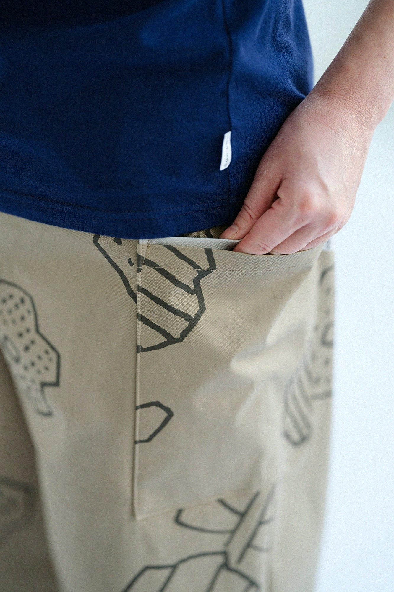 Shin Reverse Twill Square Pockets Monpe Pants / Flower Seedling Scattered Greyish Brown