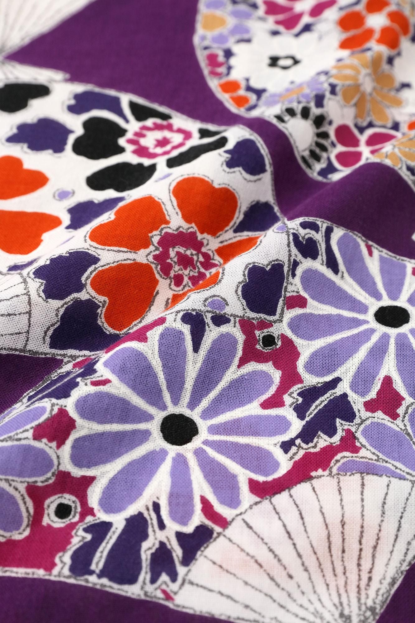 Chita Momen Textur (Okatabira)/Ogi (Fächer) Dunkelviolett (Kokimurasaki)