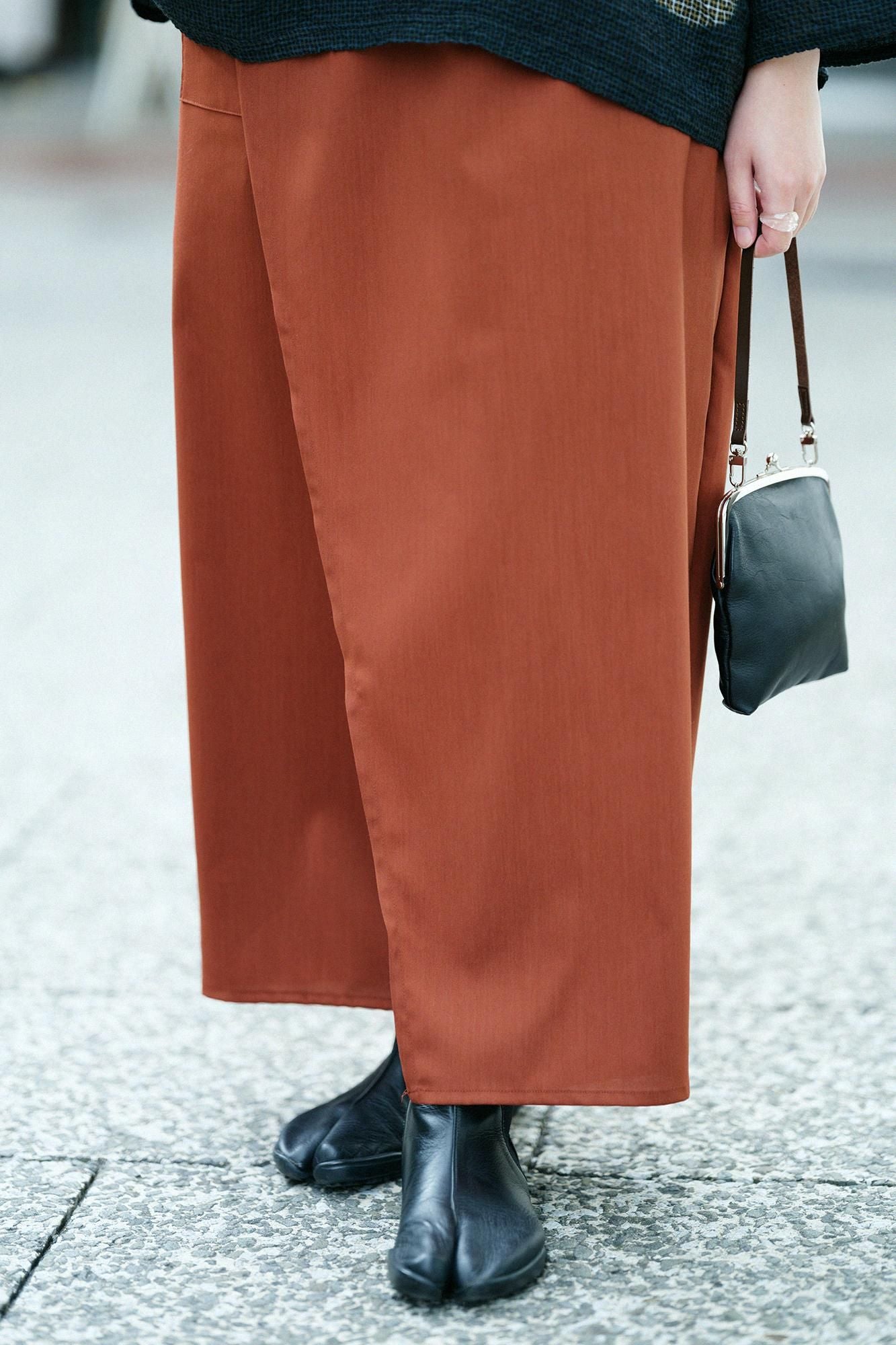 伸麻混紡 和服褲裝/紅棕色