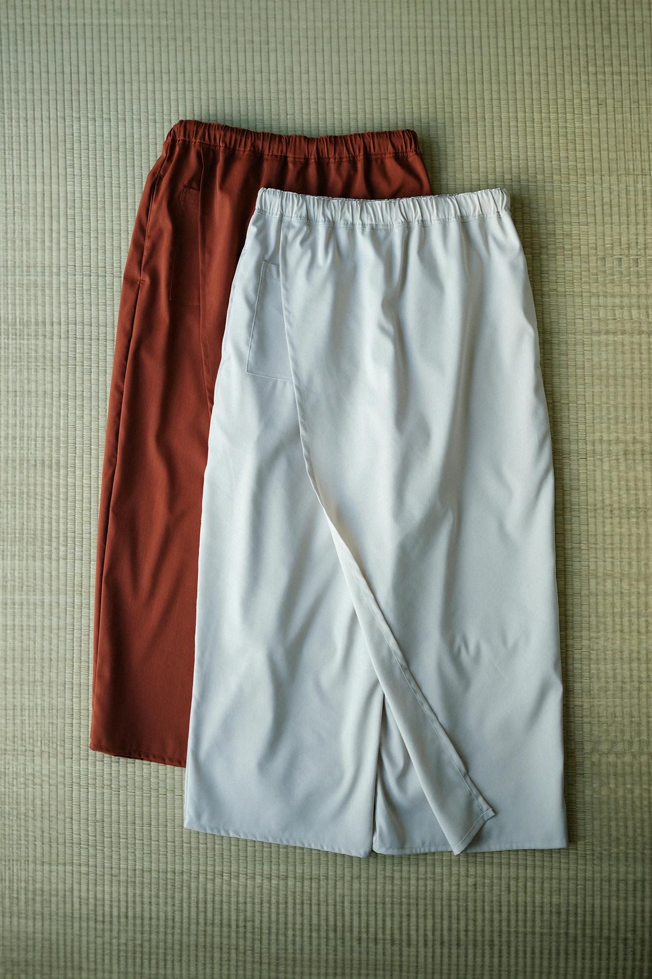 伸麻混紡 和服褲裝/紅棕色