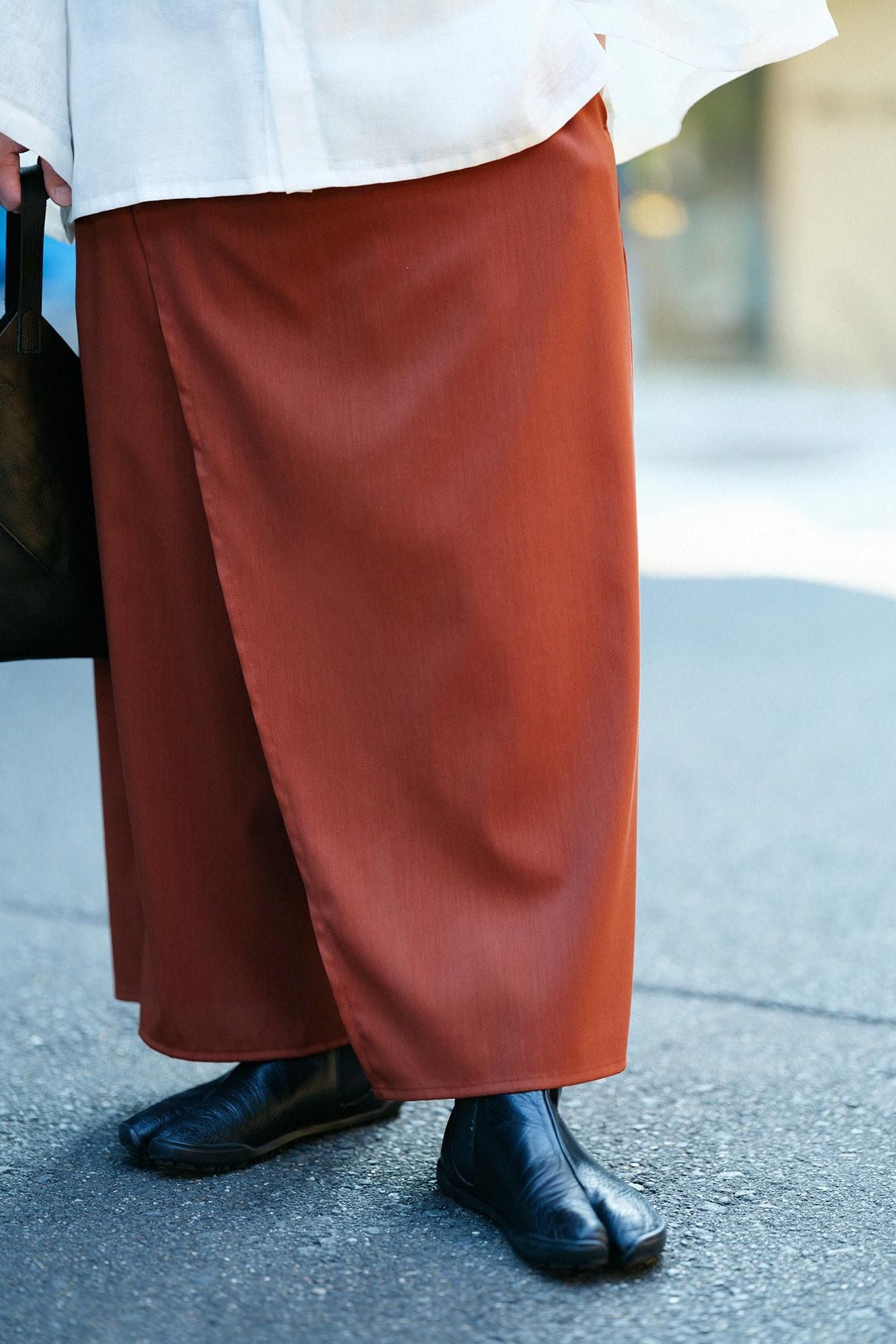 伸麻混紡 和服褲裝/紅棕色