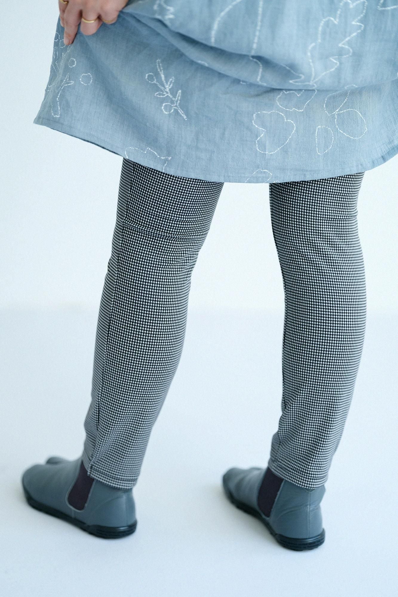 千鳥格紋編 窄版細腿褲/白色×黑色