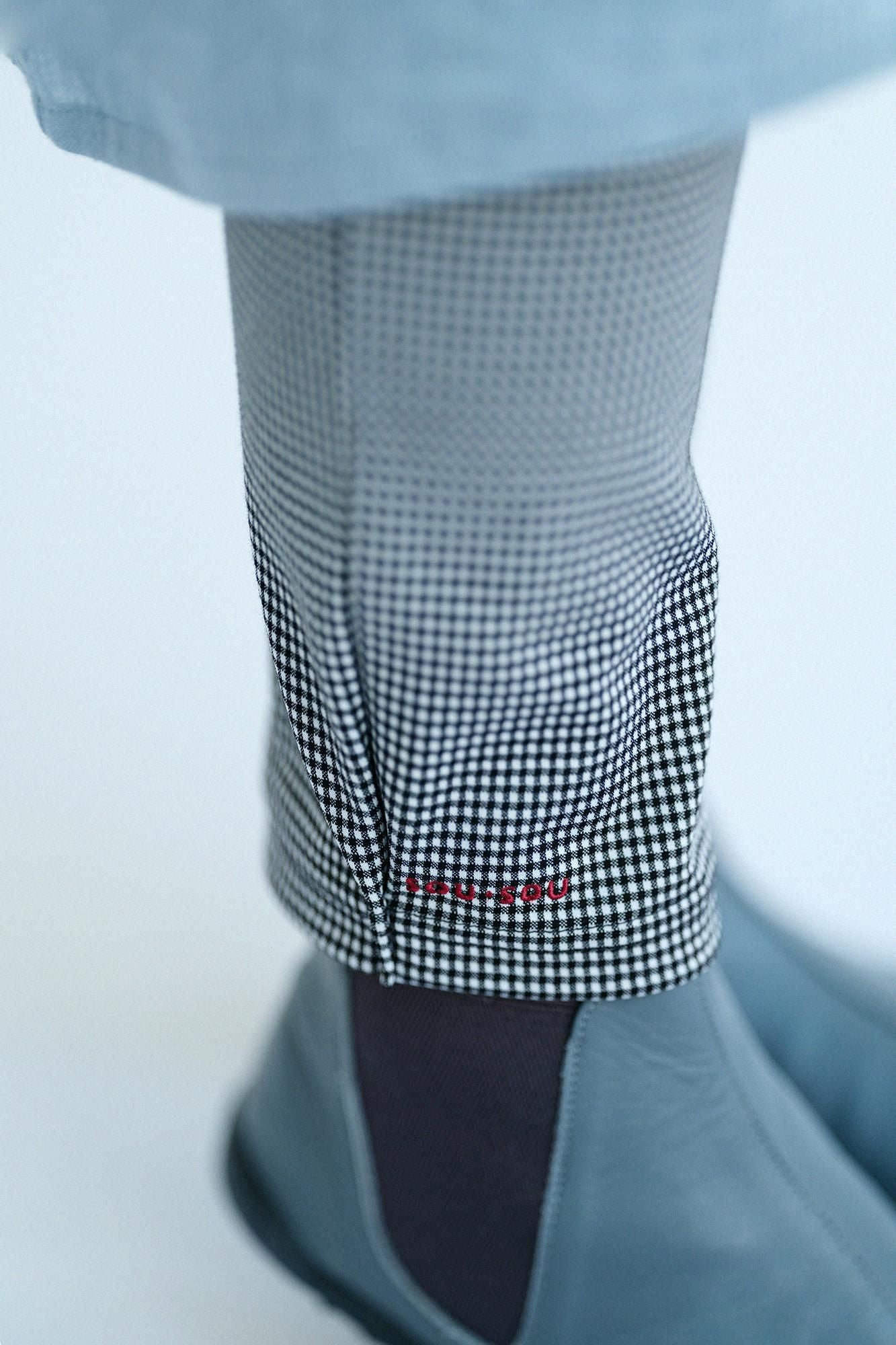 千鳥格紋編 窄版細腿褲/白色×黑色