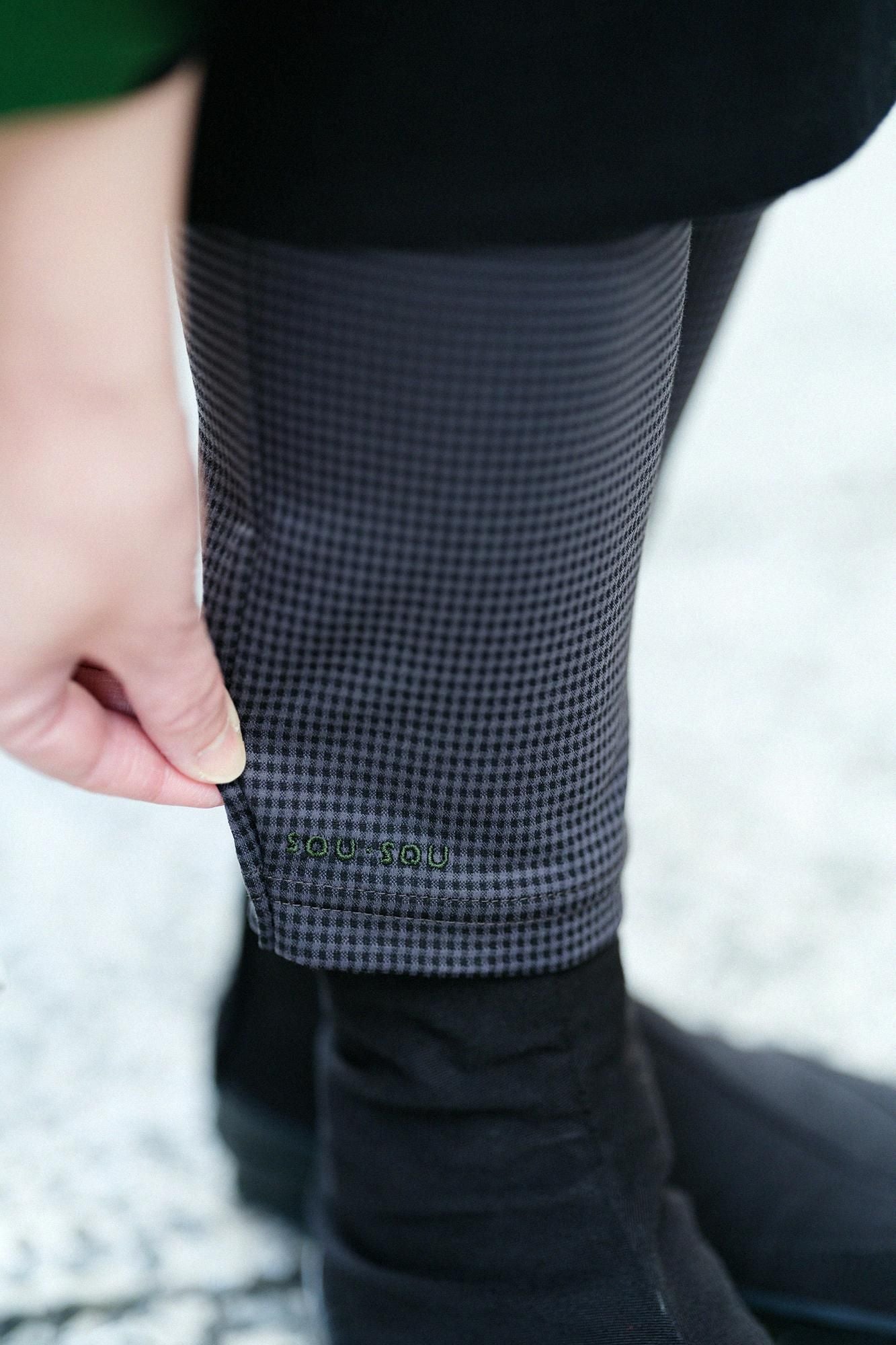 Hahnentritt-Gitterstrick, schmale Form, Enyuu Wear/dunkle Asche