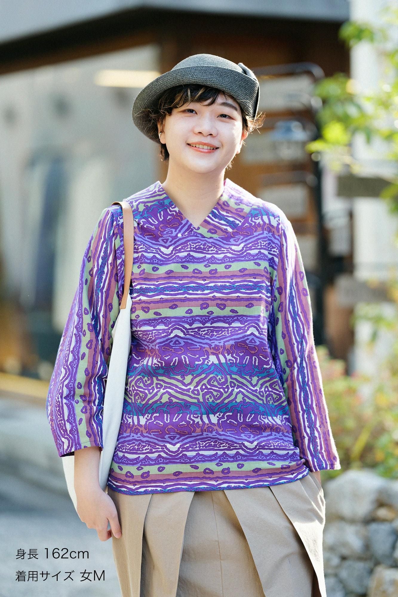 高島縮棉 40/40 和服領上衣/ 撩亂