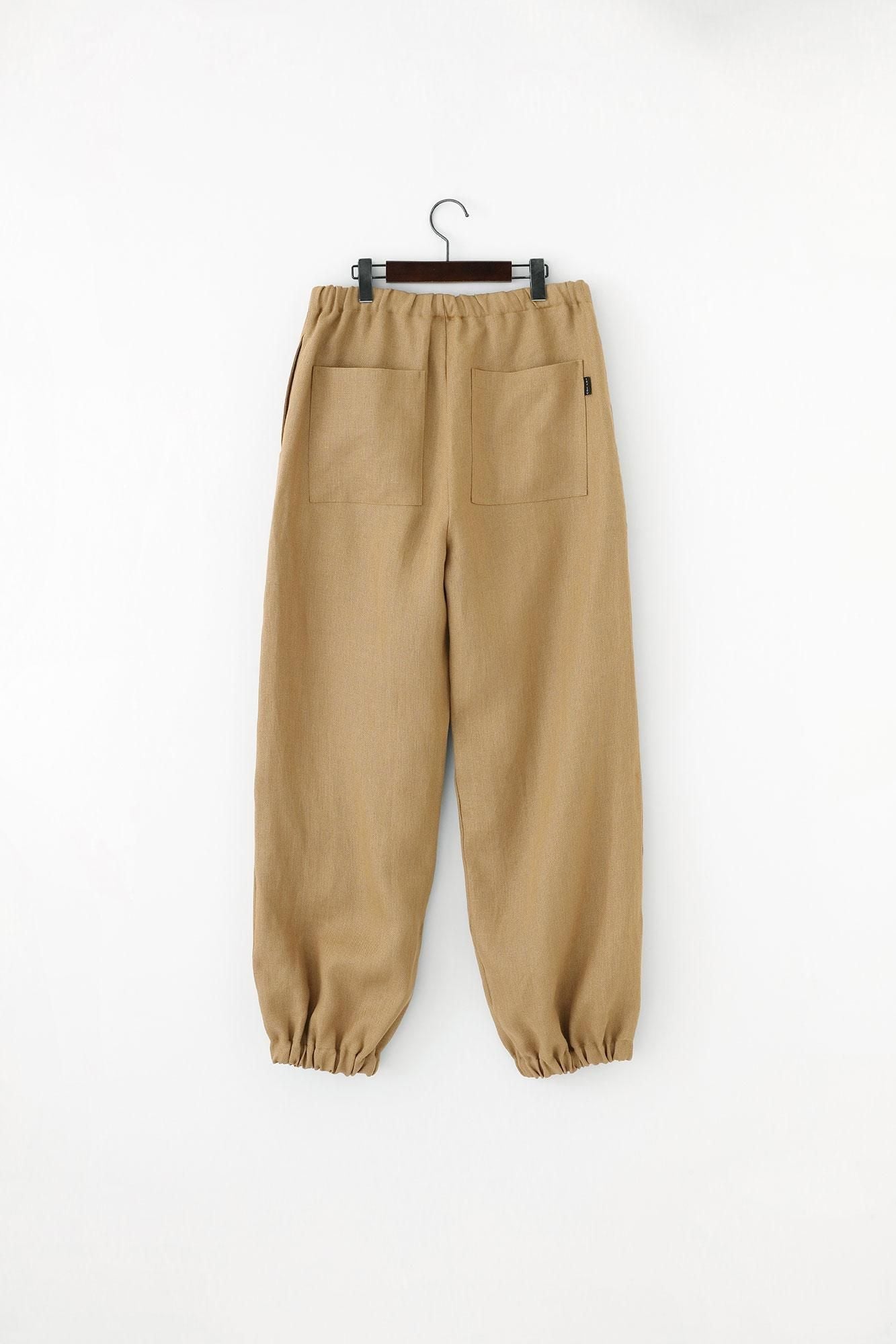 【官網限定】麻斜紋織 作務衣下裝/黃灰色