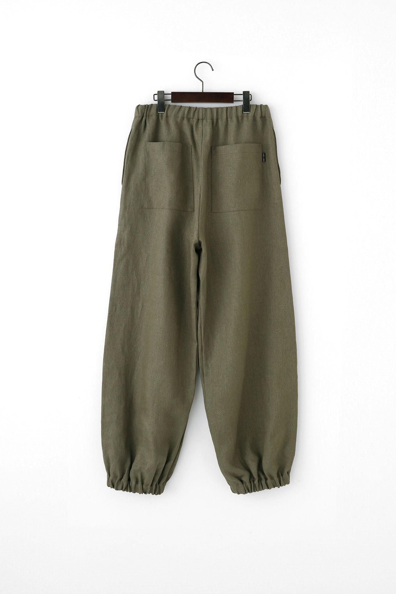 麻 斜紋織 作務衣下裝/橄欖綠