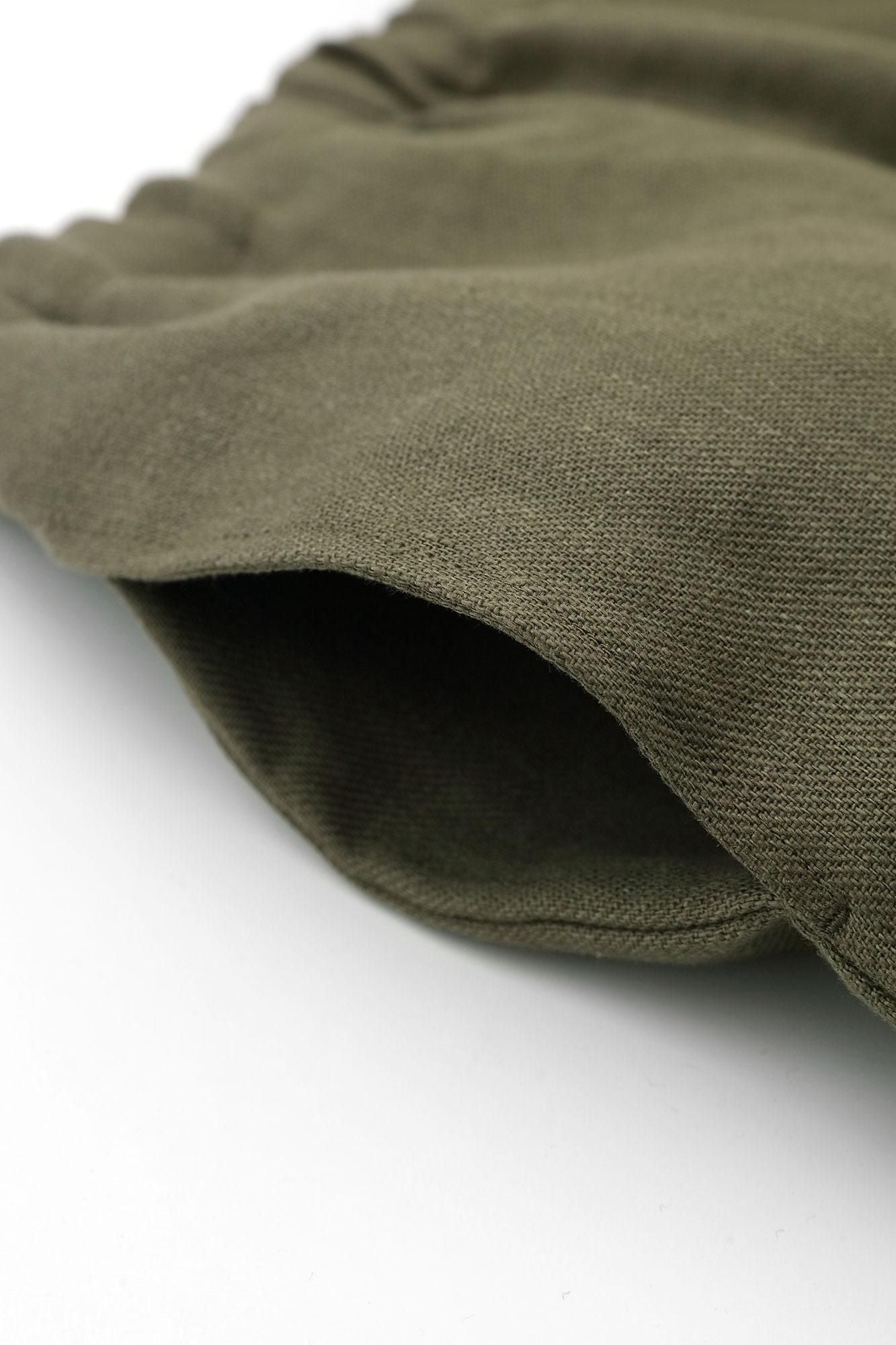 麻 斜紋織 作務衣下裝/橄欖綠