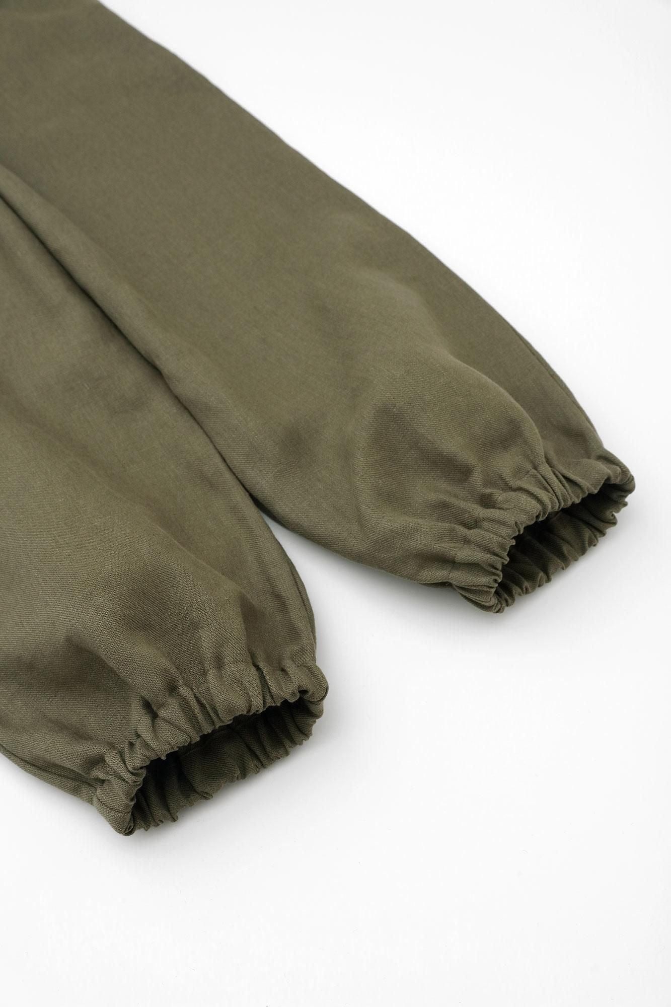 麻 斜紋織 作務衣下裝/橄欖綠