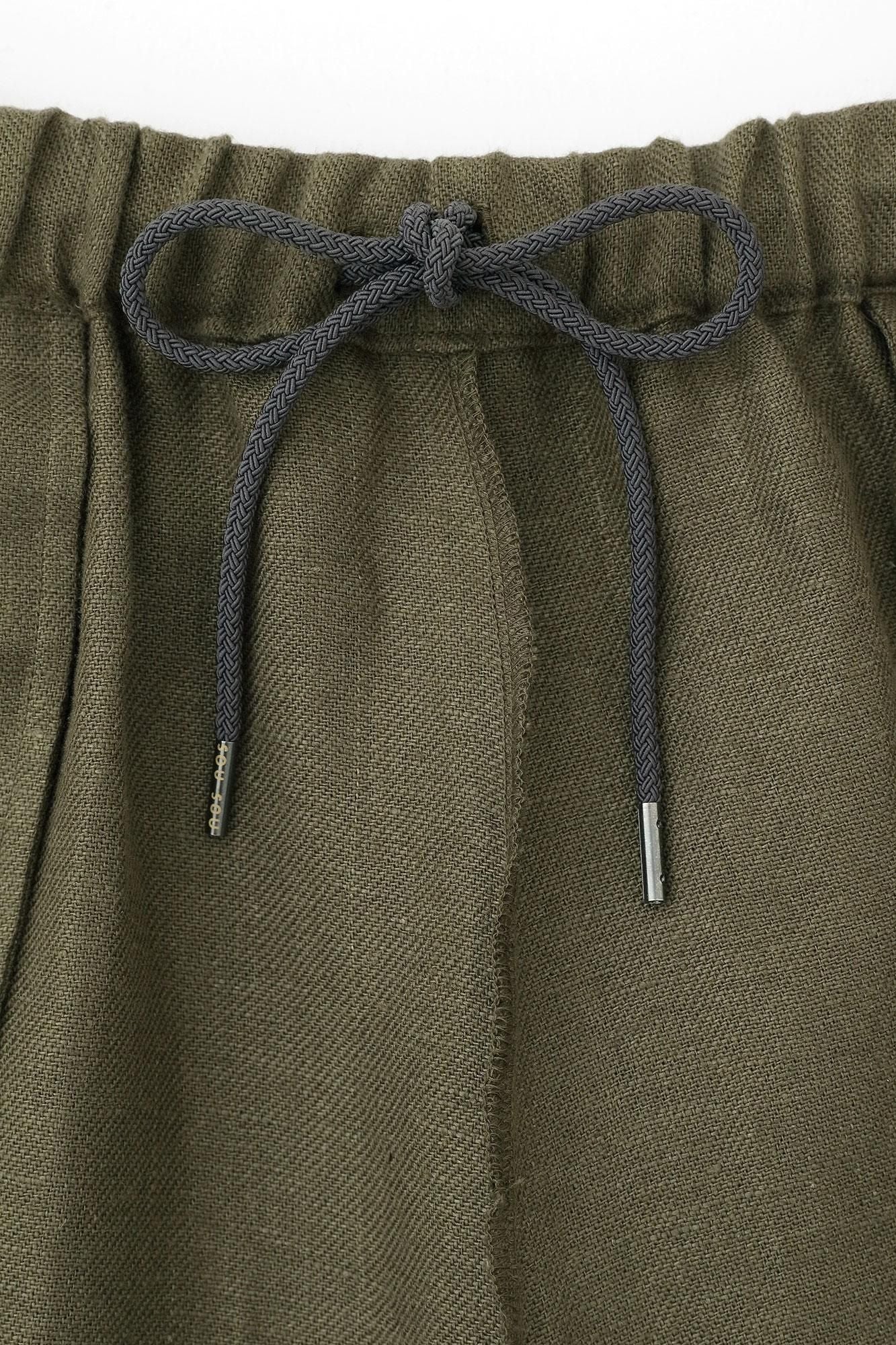 麻 斜紋織 作務衣下裝/橄欖綠