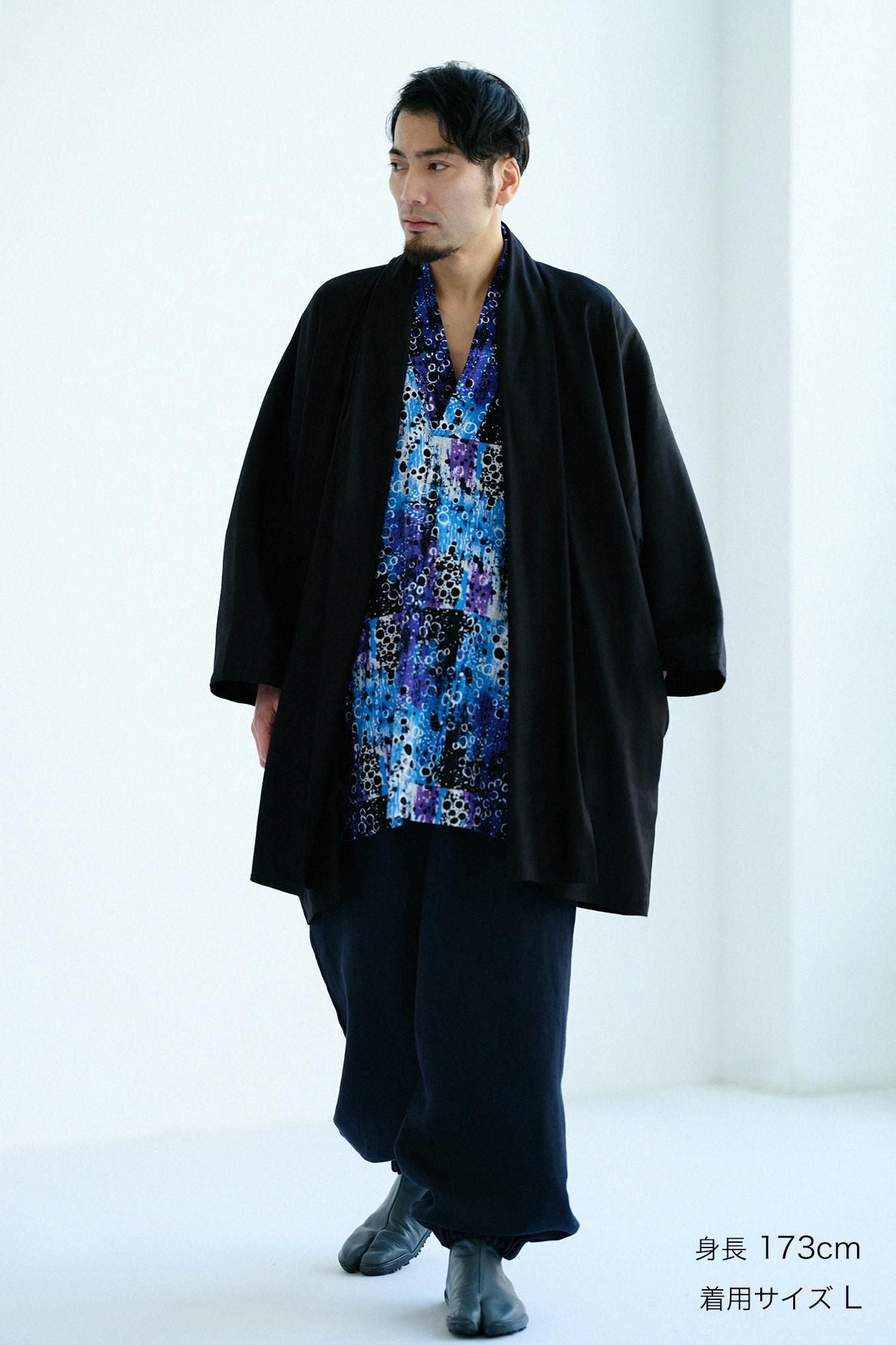 麻 斜紋織 作務衣下裝/暗藍色