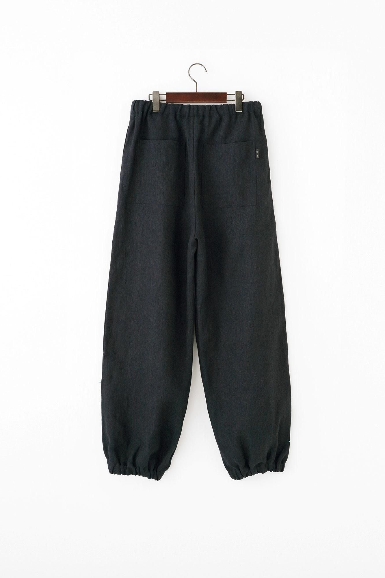 麻 斜紋織 作務衣下裝/暗藍色