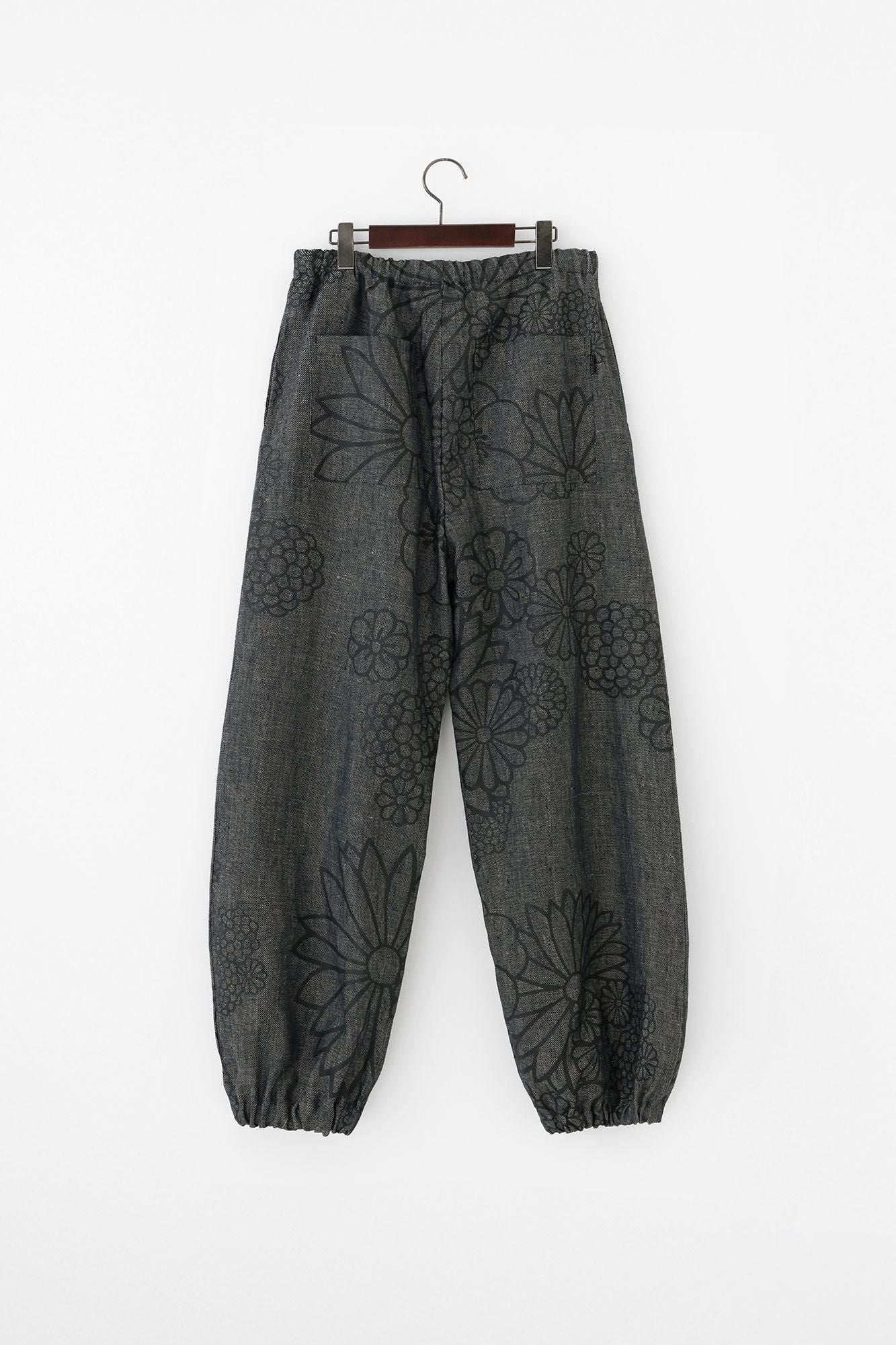 麻 斜紋織 作務衣下裝/金襴緞子