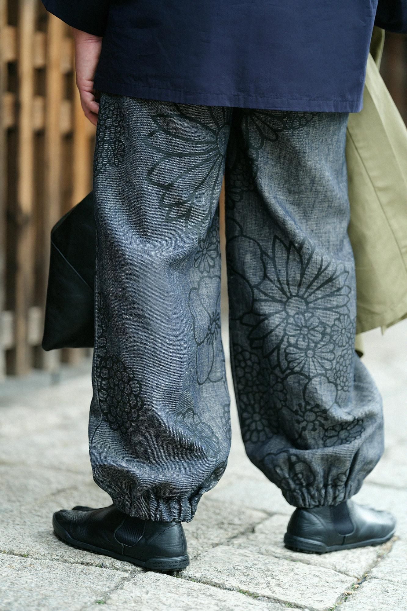 麻 斜紋織 作務衣下裝/金襴緞子