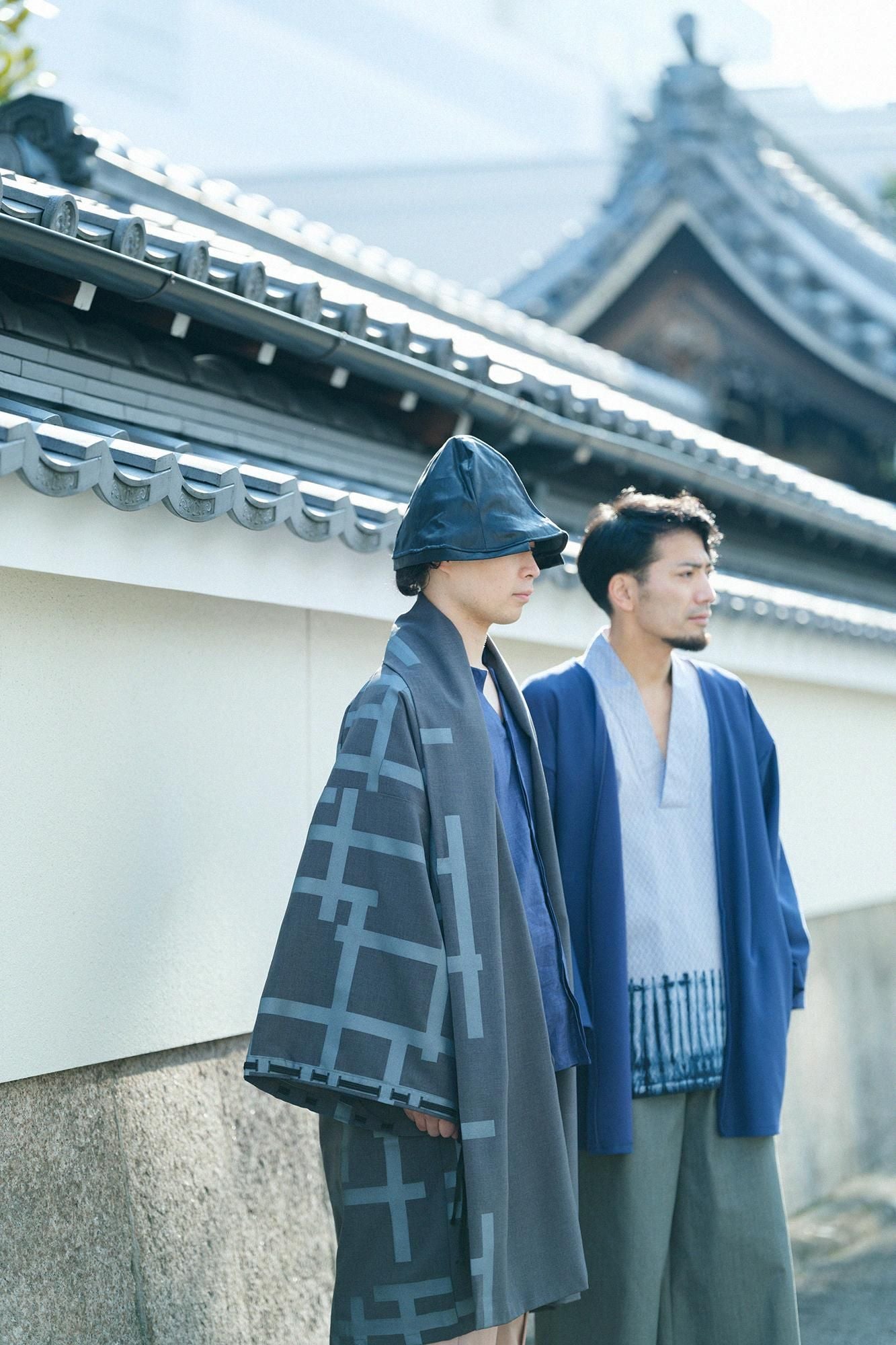 【官網限定】田端紮染 菱小紋織風靡上衣(fuubi)縫製衣服/手筋帶紮染) 灰藍色