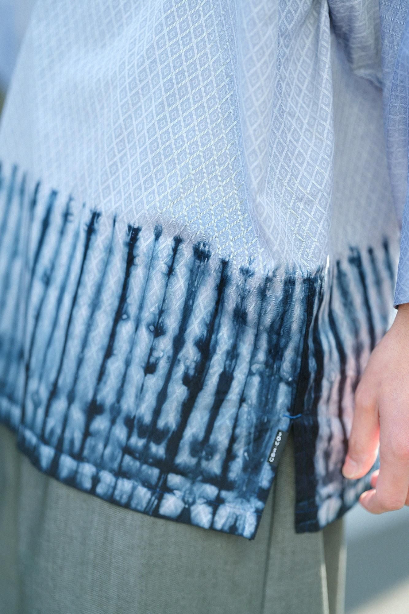 【官網限定】田端紮染 菱小紋織風靡上衣(fuubi)縫製衣服/手筋帶紮染) 灰藍色