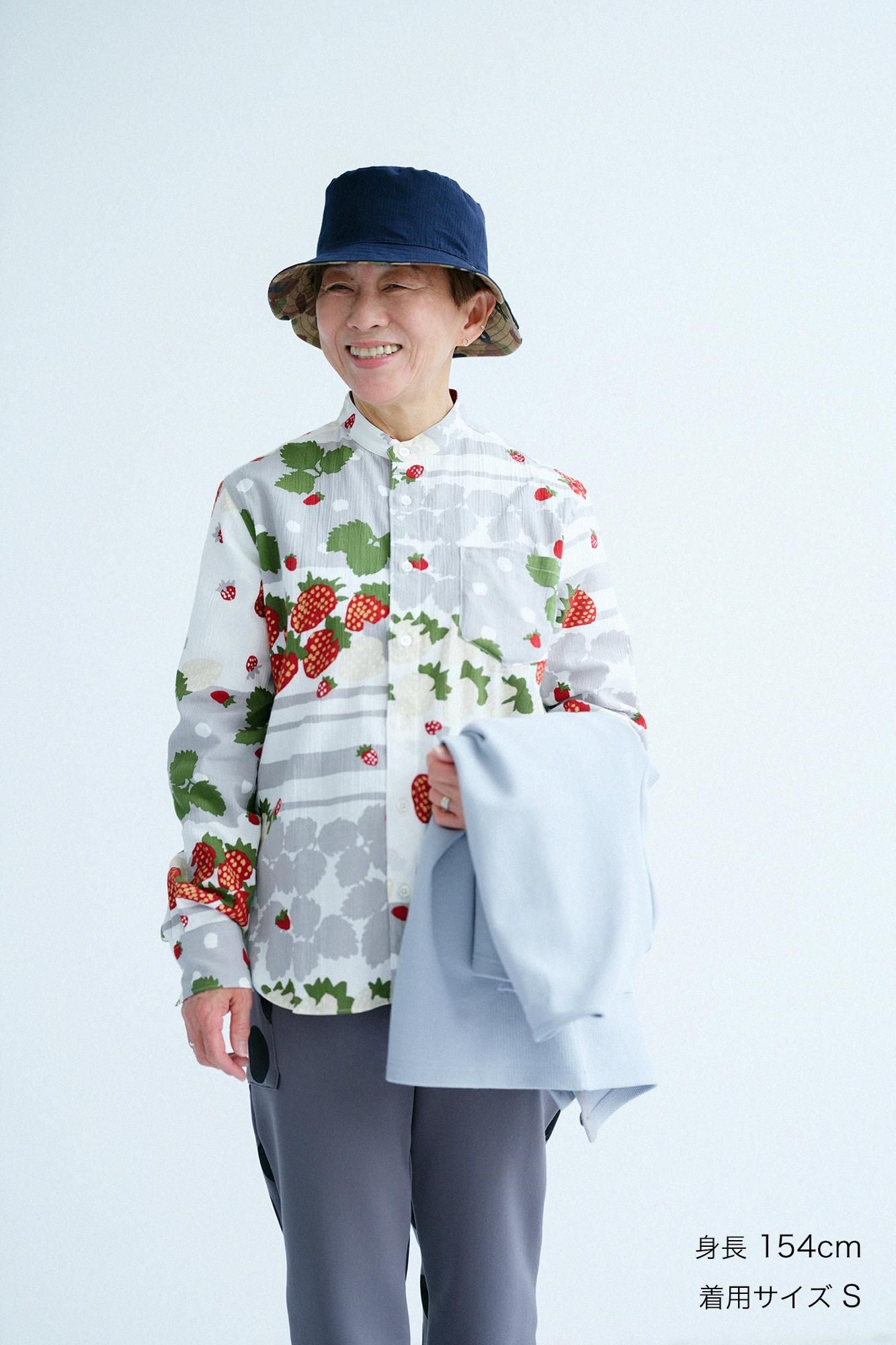 【net限定】高島縮 20/20 スタンドカラーシャツ/いちご摘み