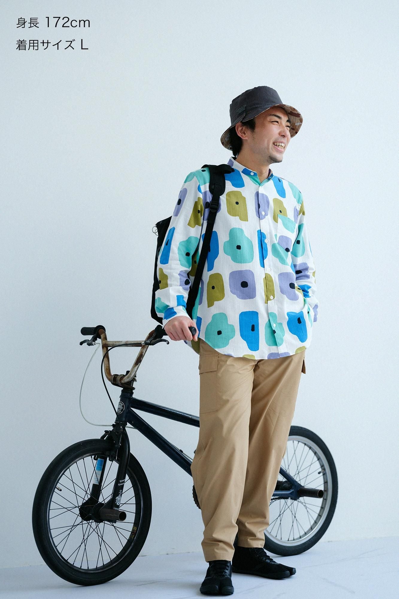 【Online】Chizimi Cotton 20/20 Stand Collar Long-sleeved Shirt/Somehow