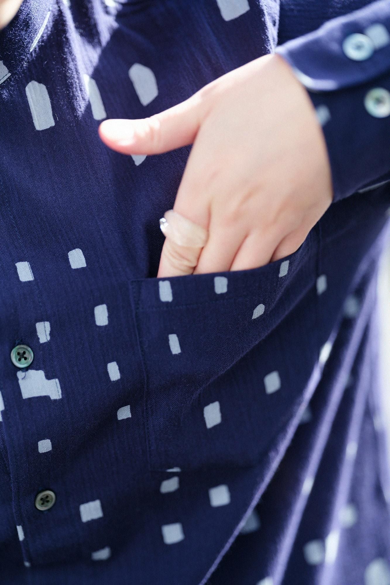 【net限定】高島縮 20/20 スタンドカラーシャツ/窓(まど)