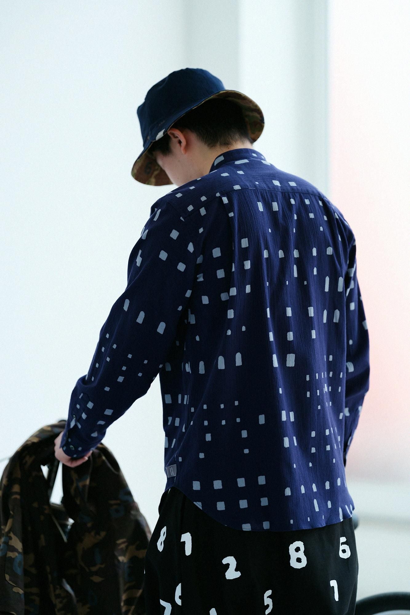 【net限定】高島縮 20/20 スタンドカラーシャツ/窓(まど)