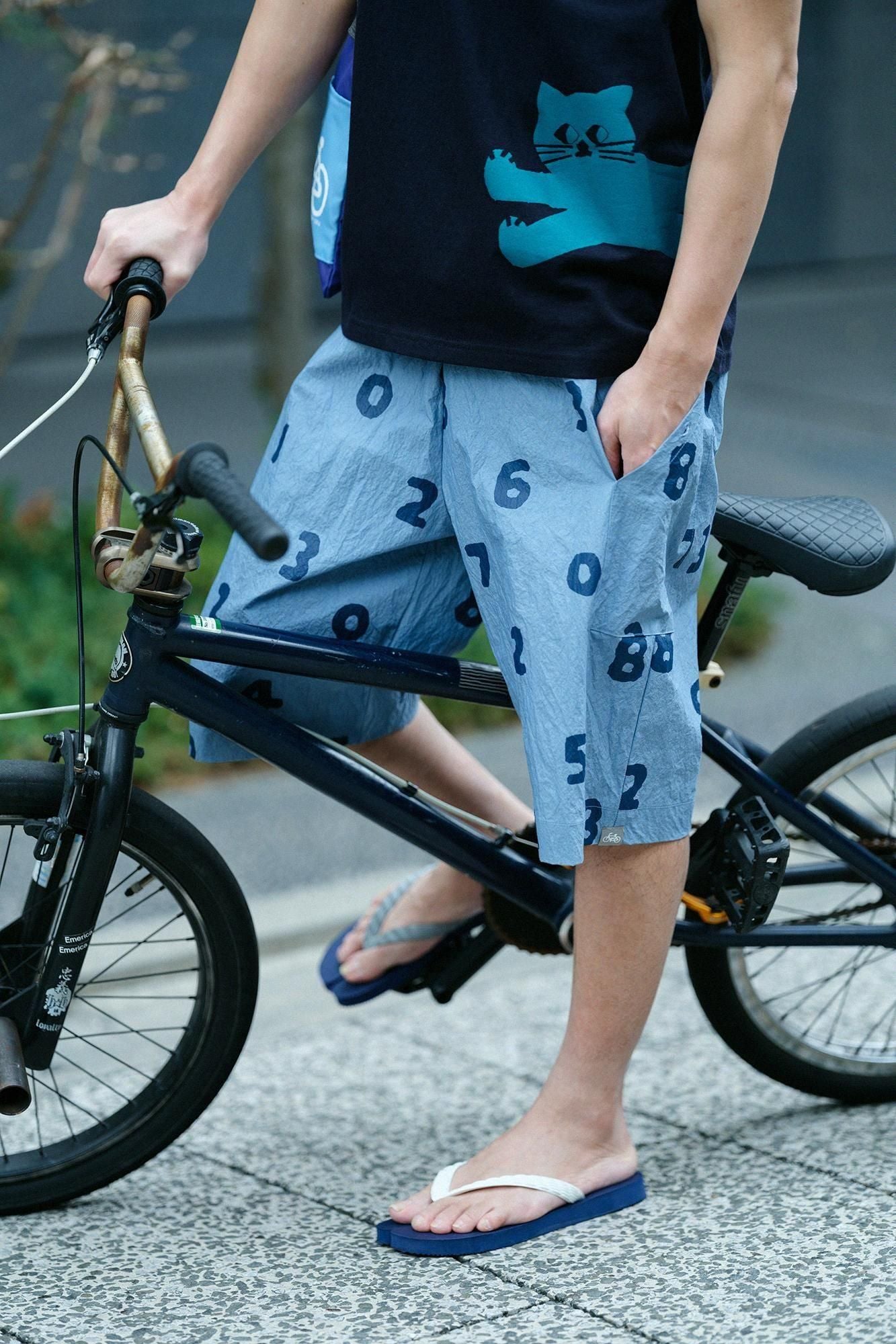 打字机布自行车短裤/so-su-u灰蓝色(haiao)