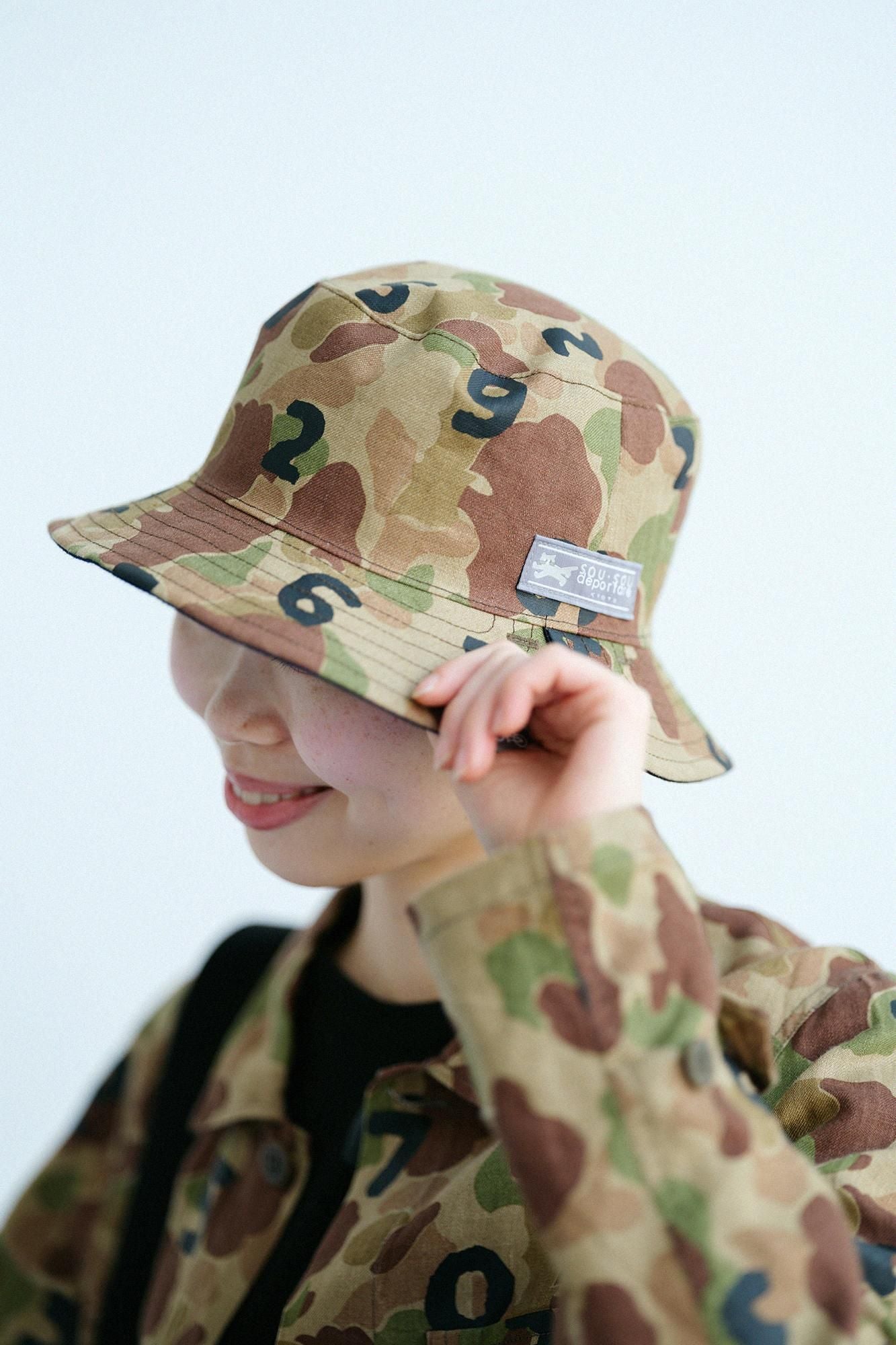 麻斜紋織 雙面用BIKE 帽子/獵鴨迷彩SO-SU-U十數 灰棕色