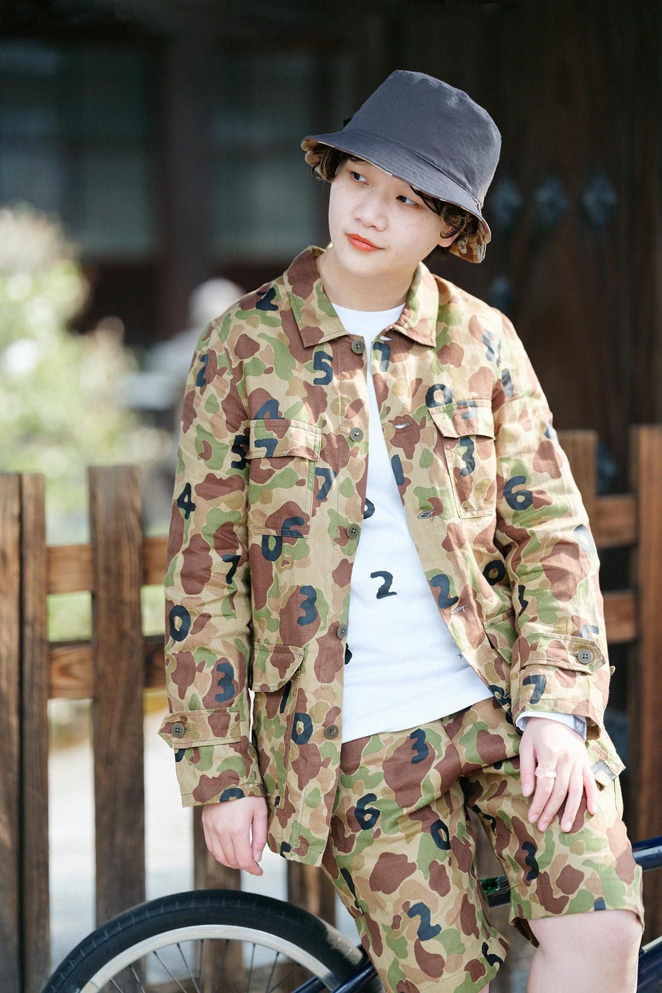 麻斜紋織 雙面用BIKE 帽子/獵鴨迷彩SO-SU-U十數 白茶色