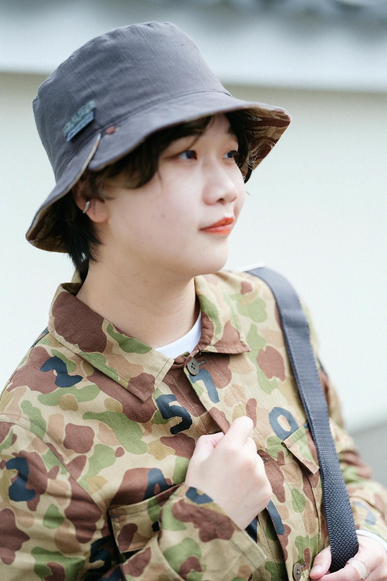 麻斜紋織 雙面用BIKE 帽子/獵鴨迷彩SO-SU-U十數 白茶色