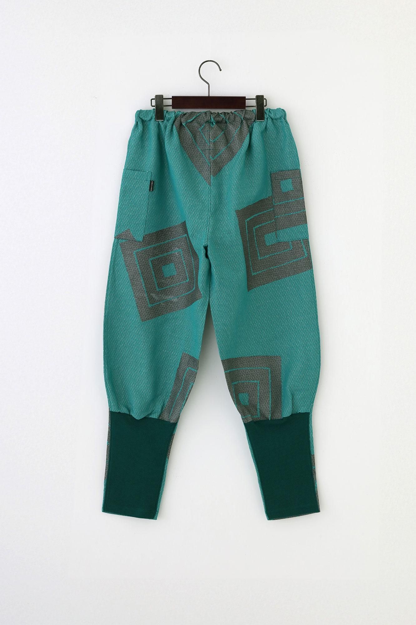 麻人造絲 多臂織 哈倫褲/山十八 番孔雀綠