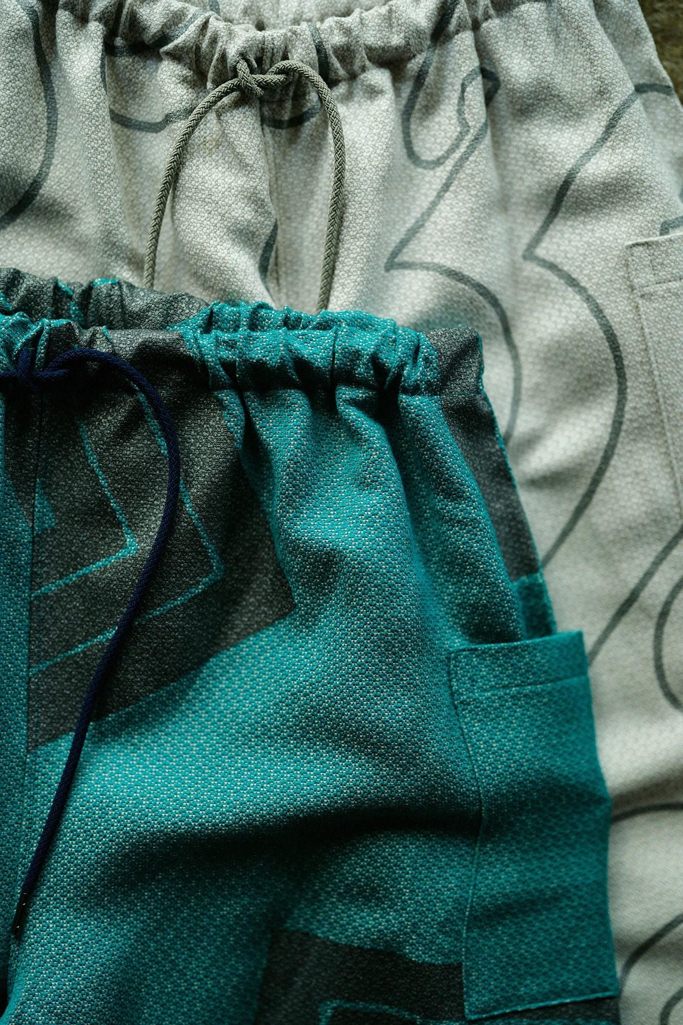 麻人造絲 多臂織 哈倫褲/山十八 番孔雀綠