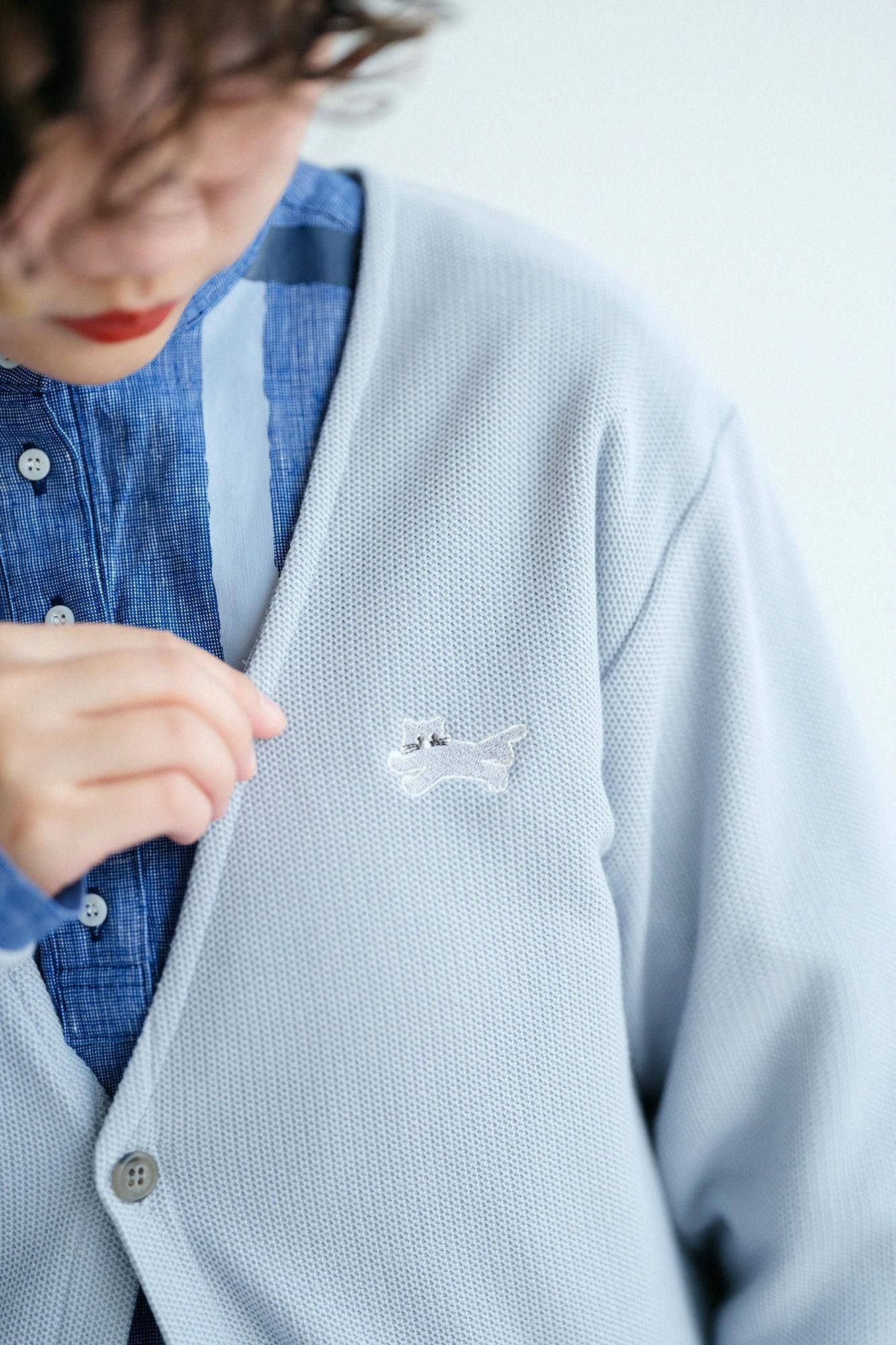 Kanocon针织V领L/S开衫/蓝色灰色