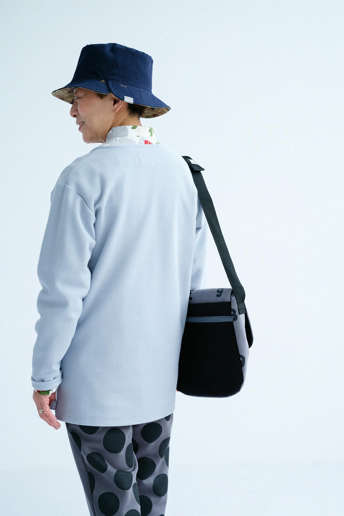 Kanocon针织V领L/S开衫/蓝色灰色