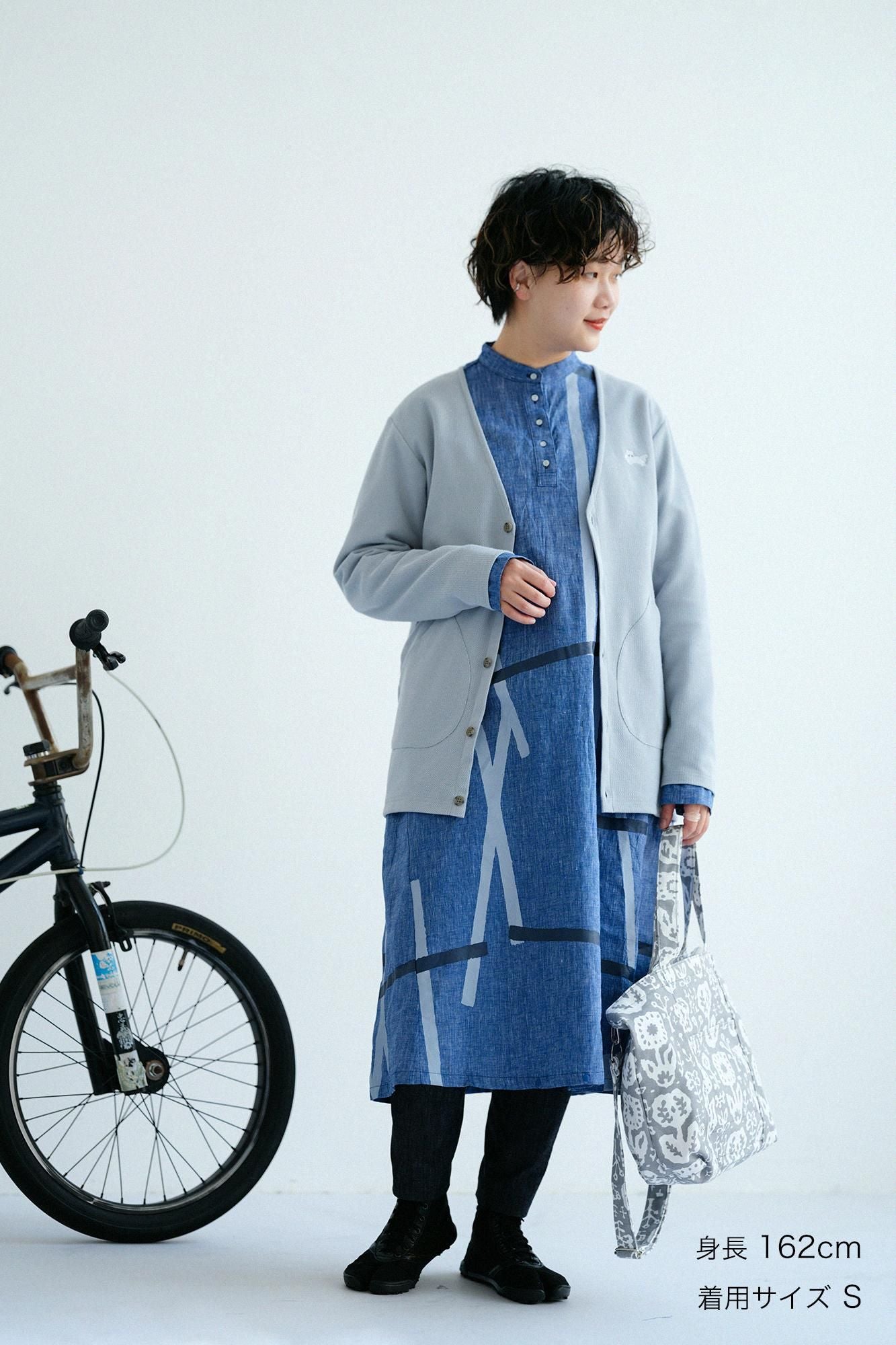 Kanocon针织V领L/S开衫/蓝色灰色