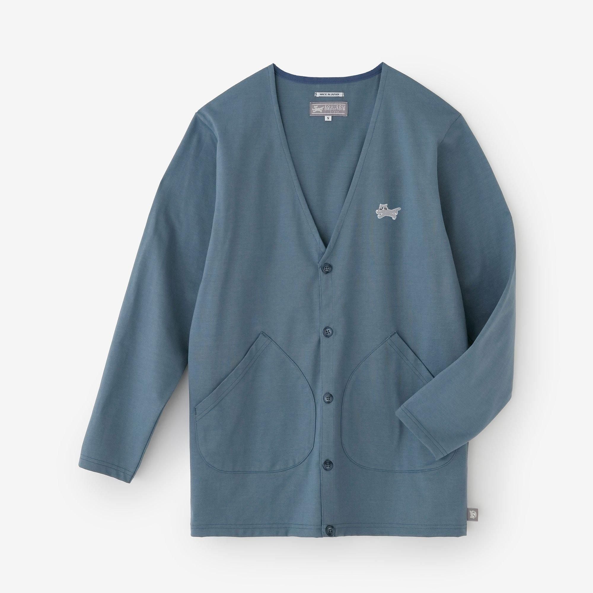 Cotton Knit V-neck L/S Cardigan / Fog Blue