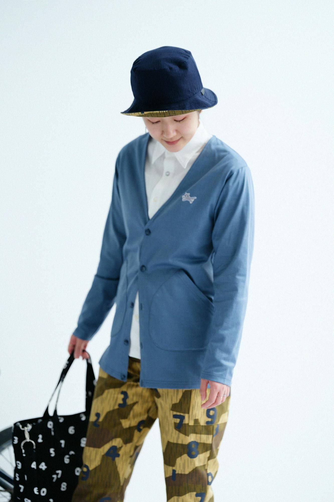 Cotton Knit V-neck L/S Cardigan / Fog Blue