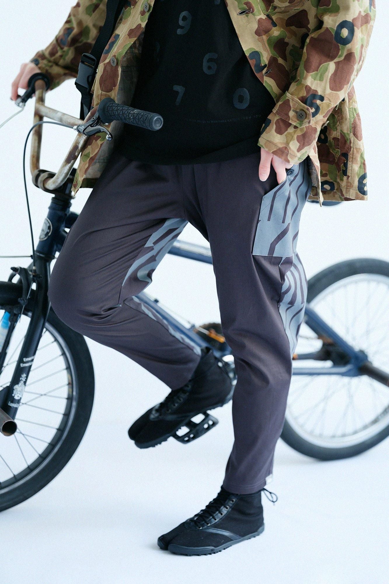 彈性節斑紗織BIKE 修腿馬術褲/深灰×漸段