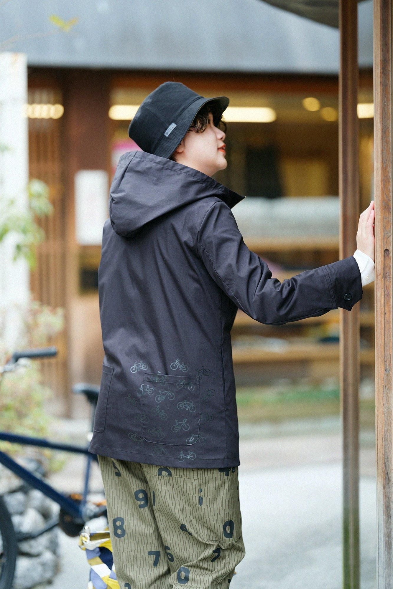 斜紋織 ZIP UP連帽外套/黑色