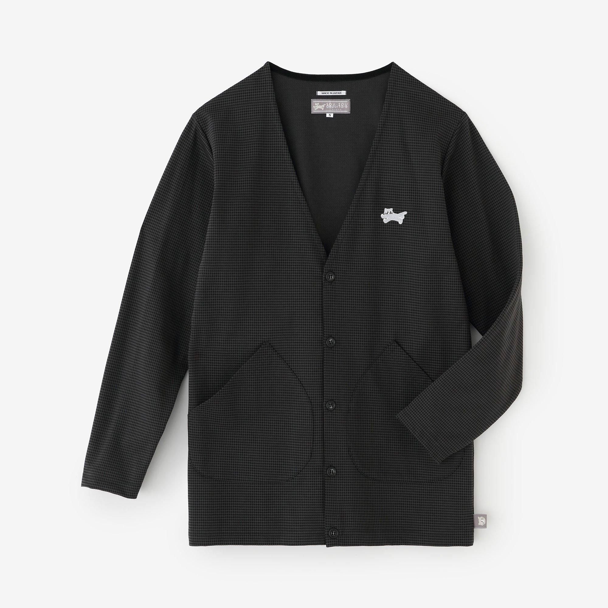 Houndstooth Check V-neck L/S Cardigan / Grey